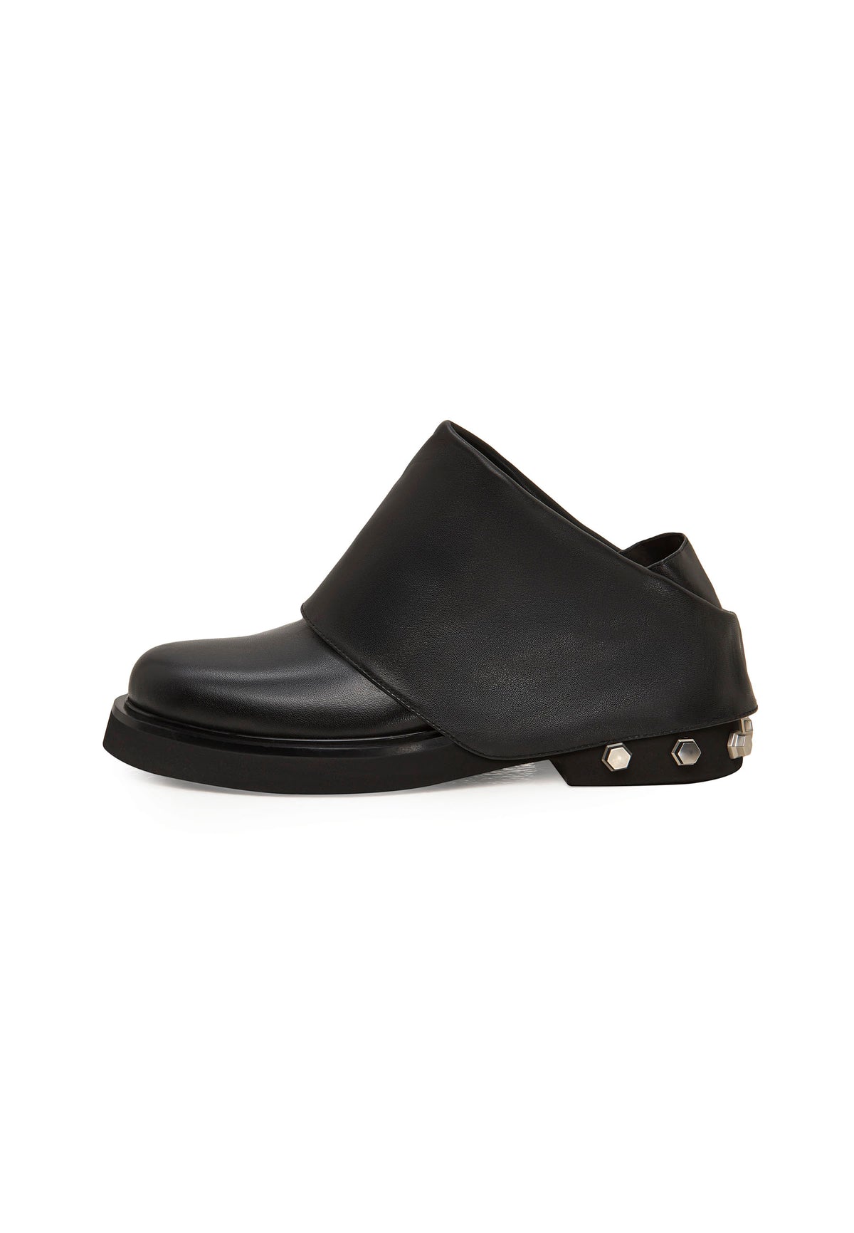 Mules de piel con tacón escultural – Negro