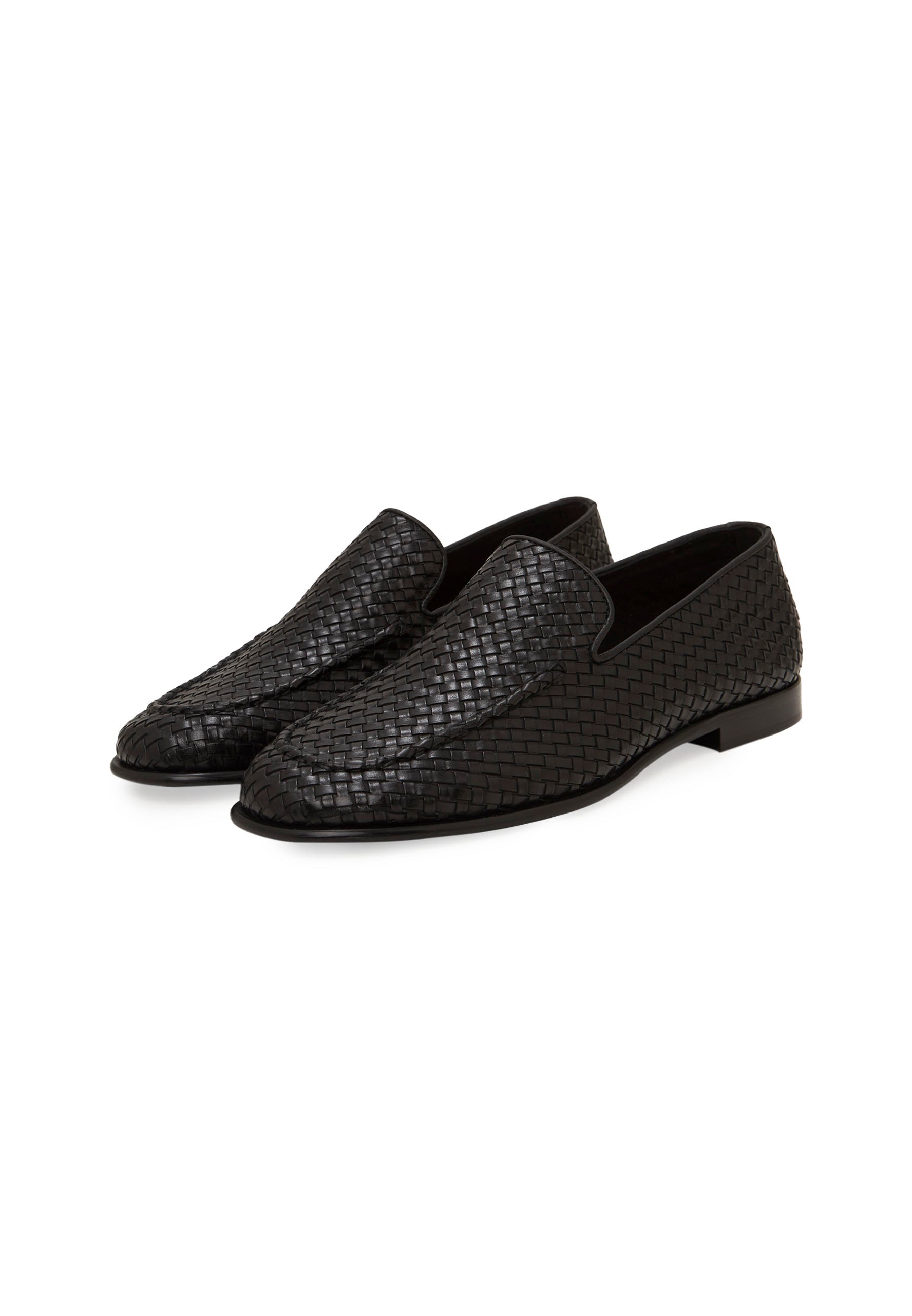 Woven Slip-On Loafers – Black