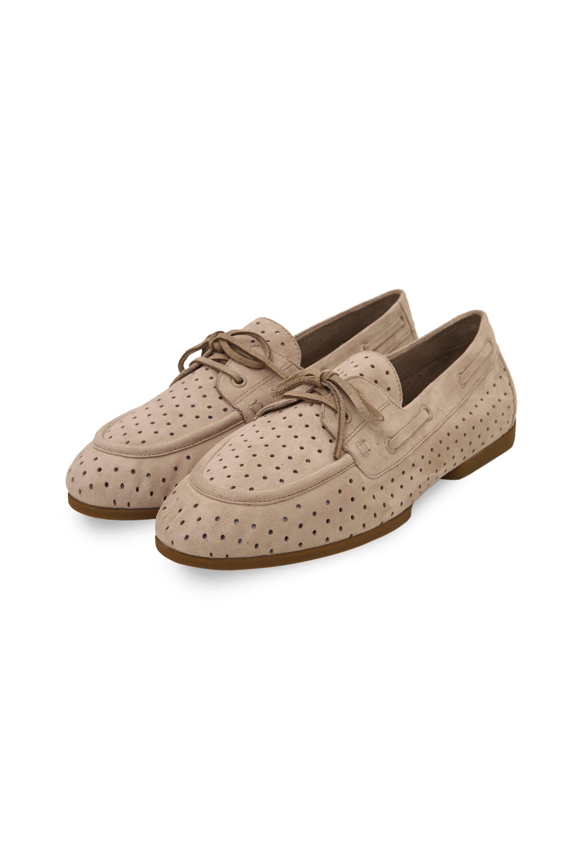 Perforated Suede Drive Loafers – Beige