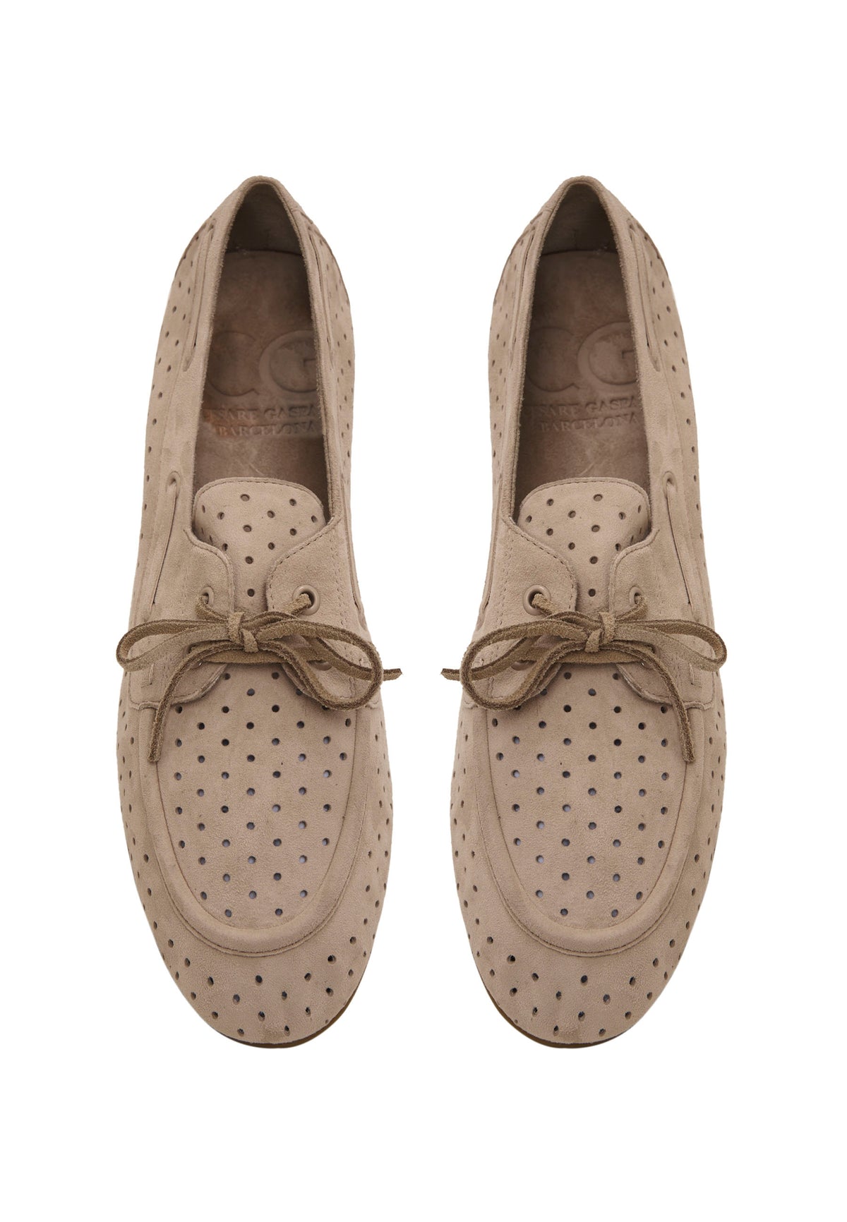 Perforated Suede Drive Loafers – Beige