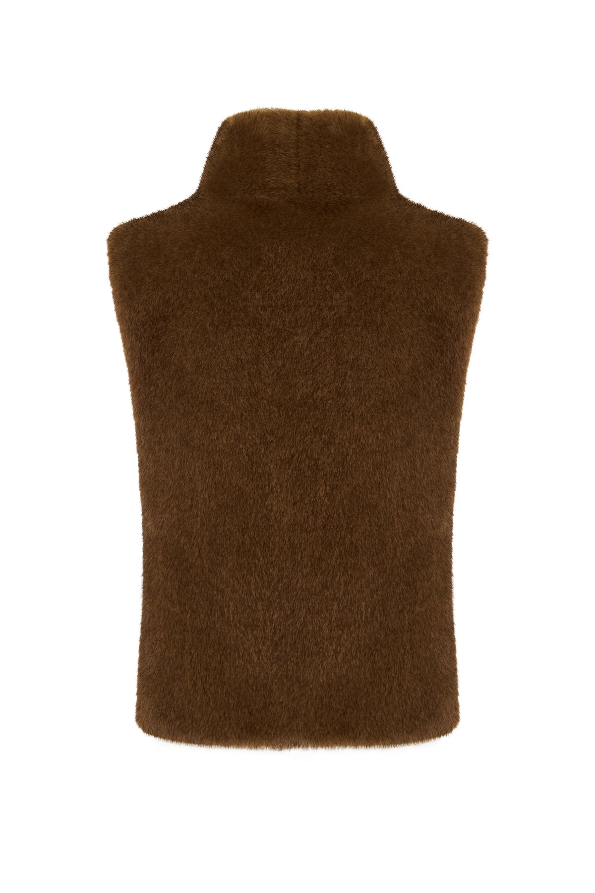 Faux Fur Sleeveless Sculpted Top with Collar – Brown