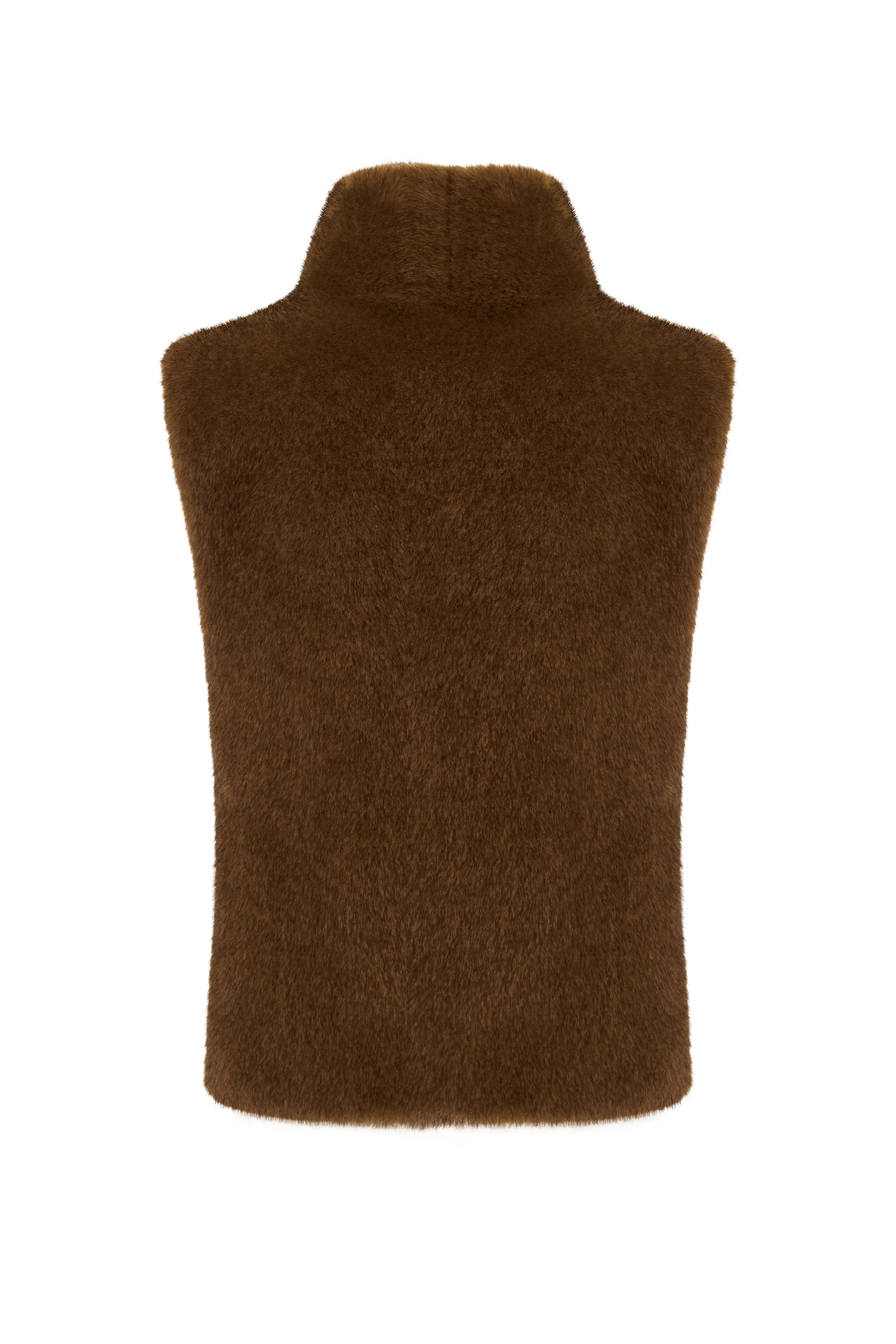 Faux Fur Sleeveless Sculpted Top with Collar – Light Brown