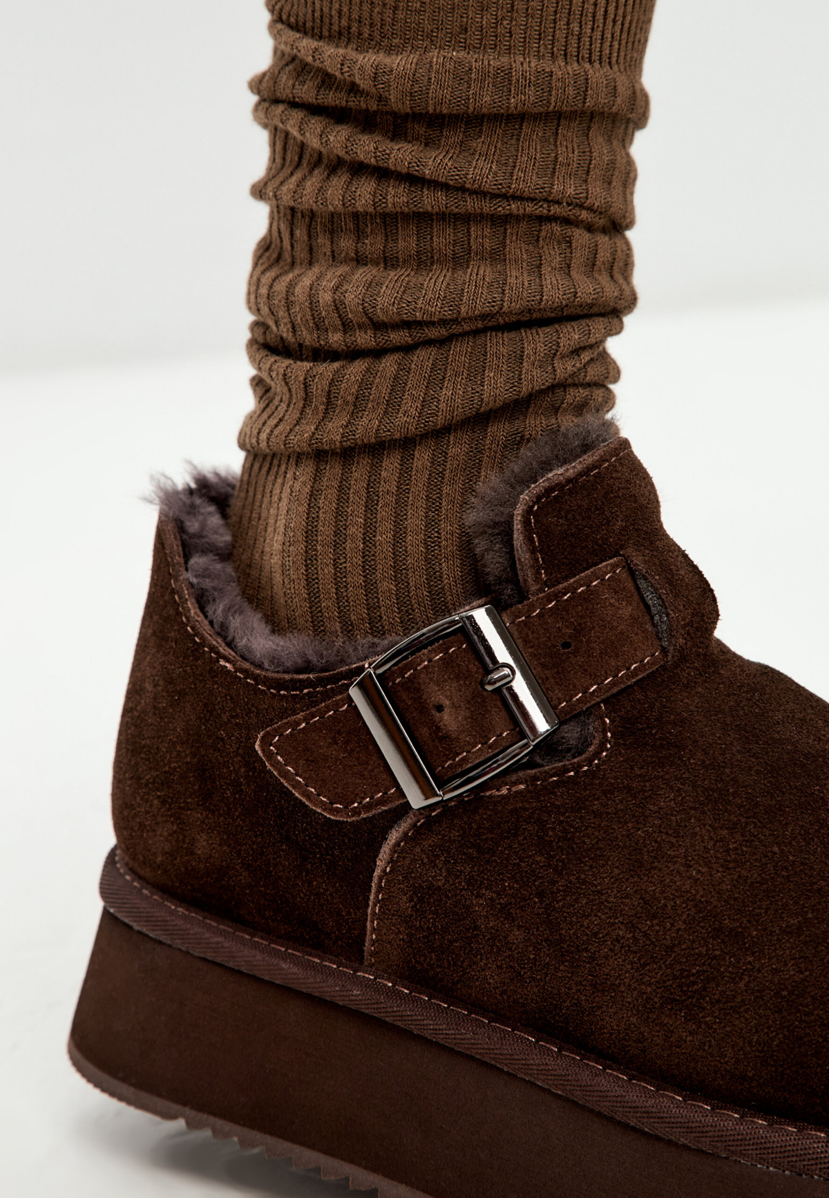 Cocoa Buckle Shearling Loafer - Brown