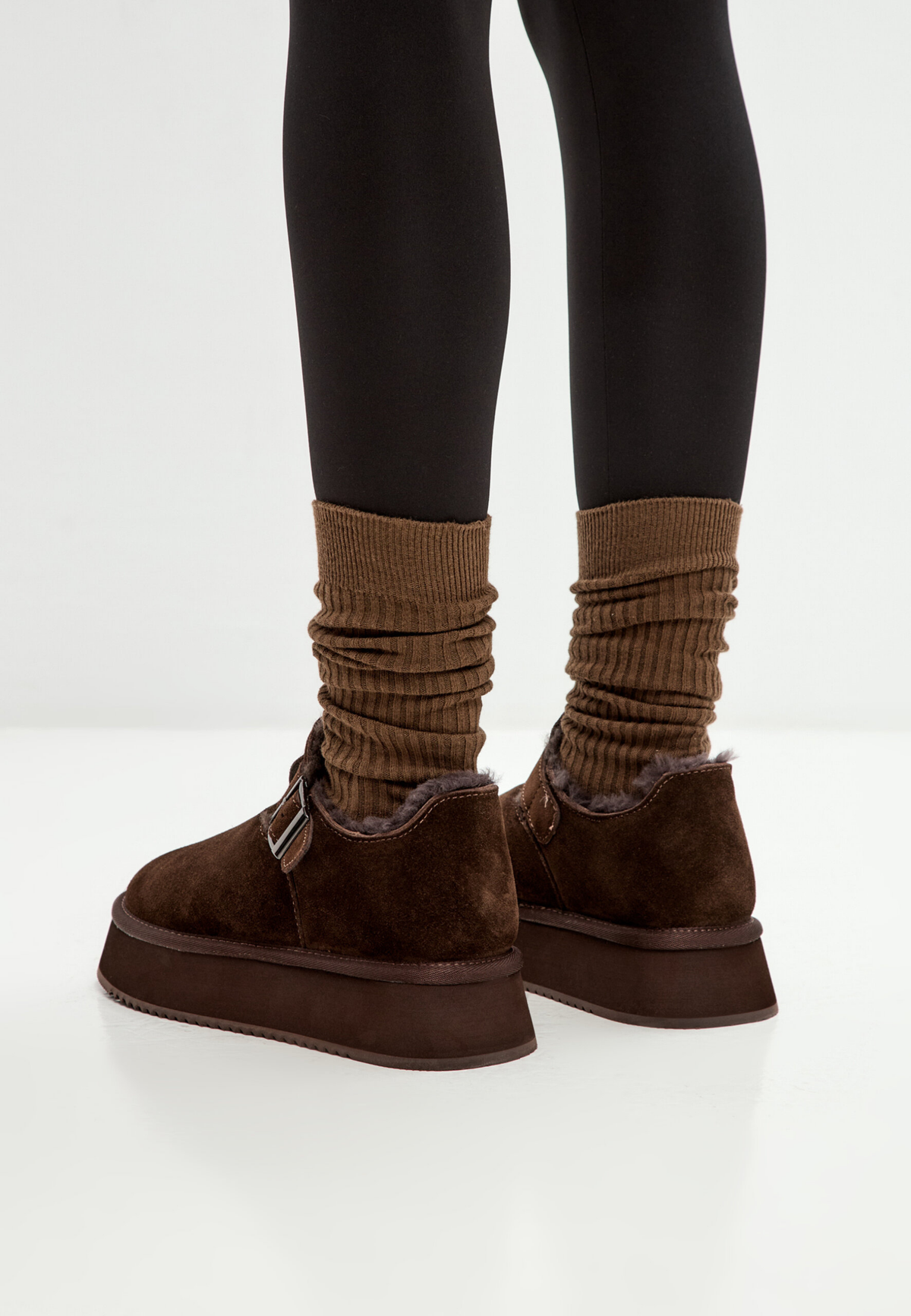 Cocoa Buckle Shearling Loafer - Brown