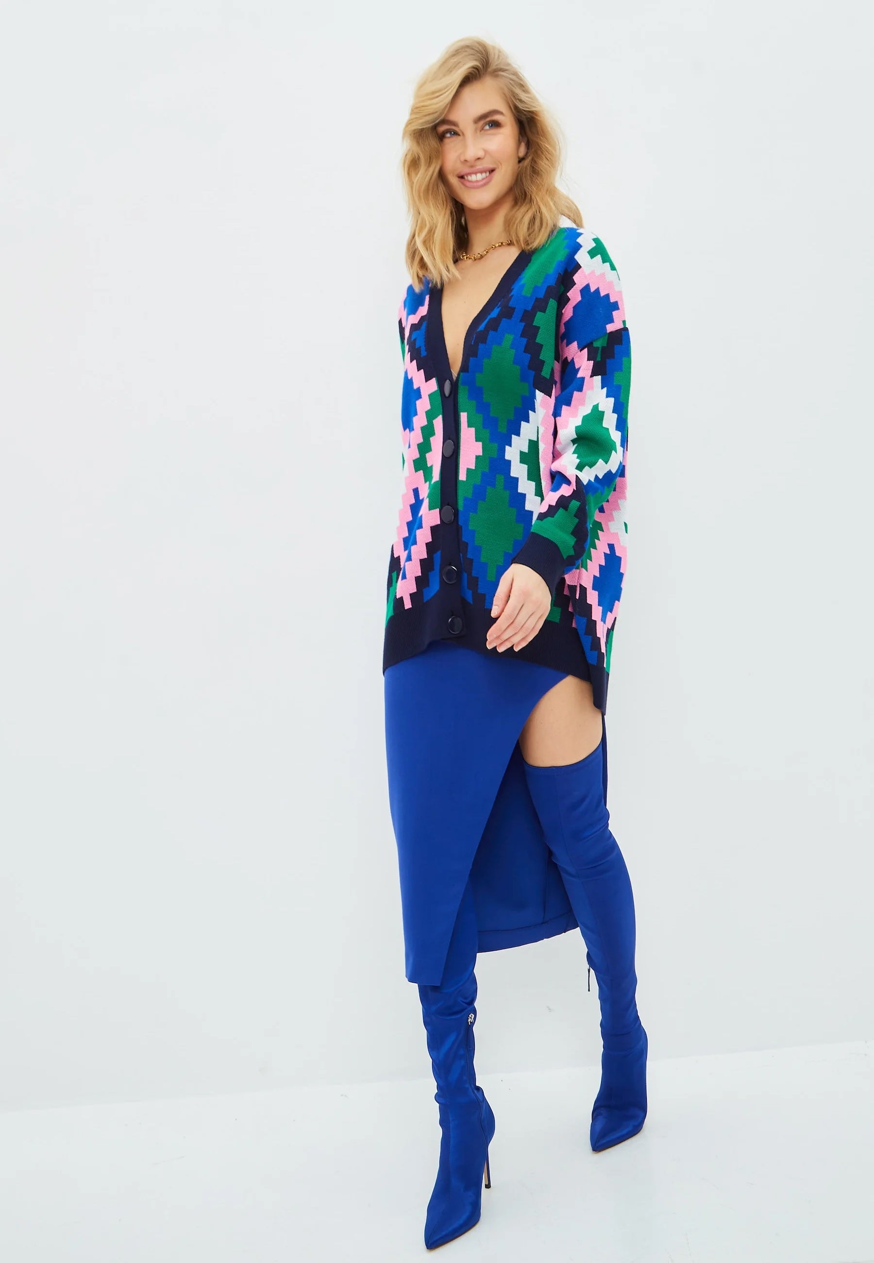 Knitwear V-neck Cardigan - Blue