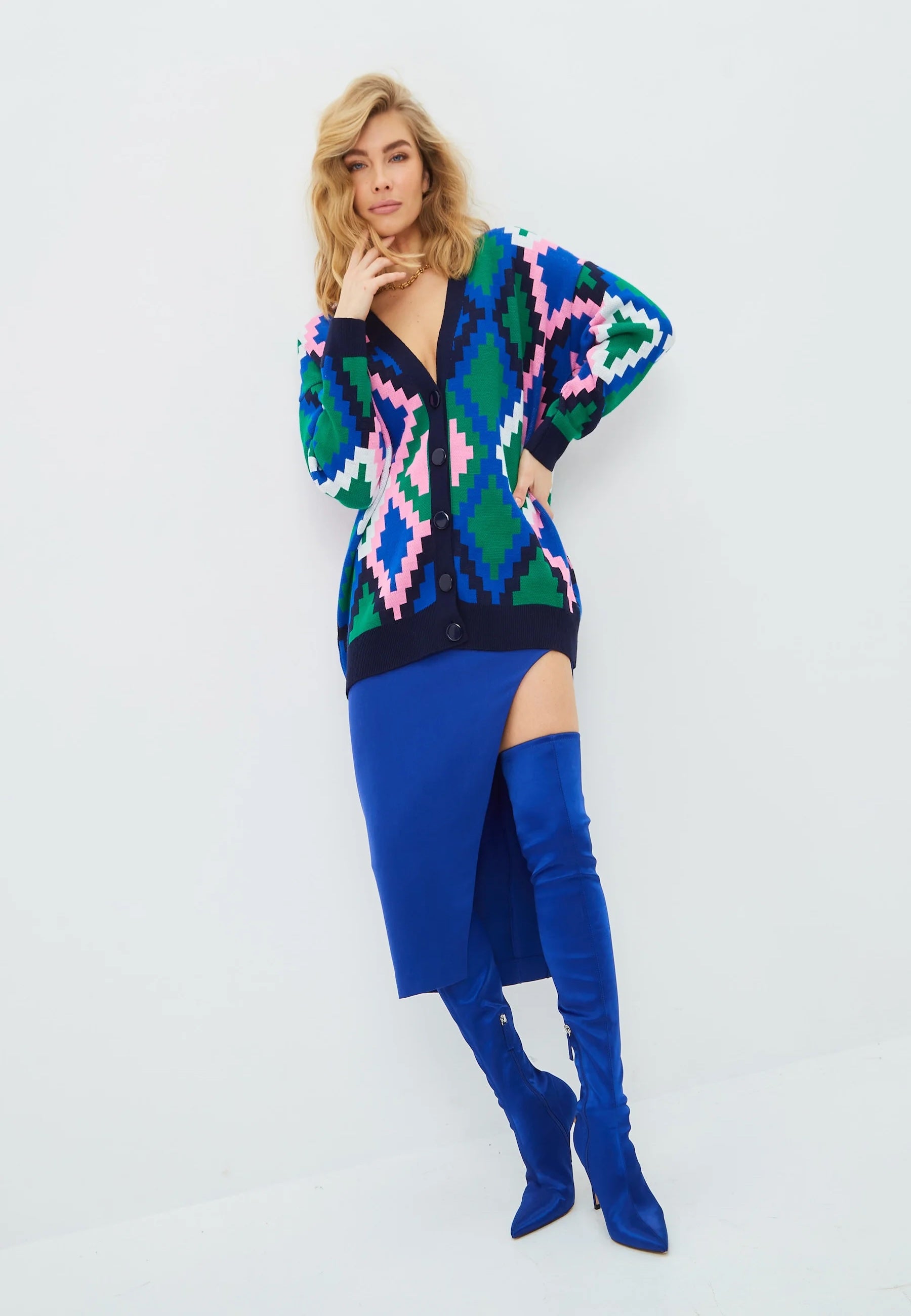 Knitwear V-neck Cardigan - Blue