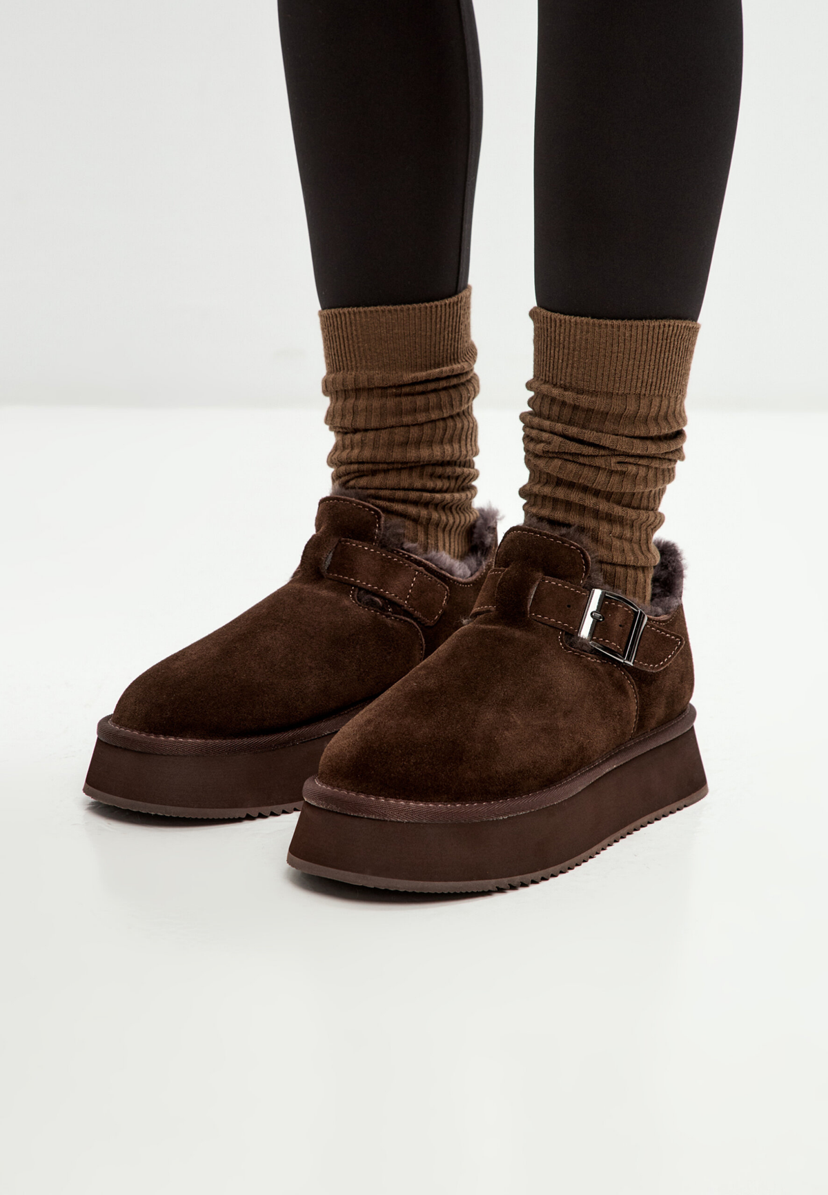 Cocoa Buckle Shearling Loafer - Brown