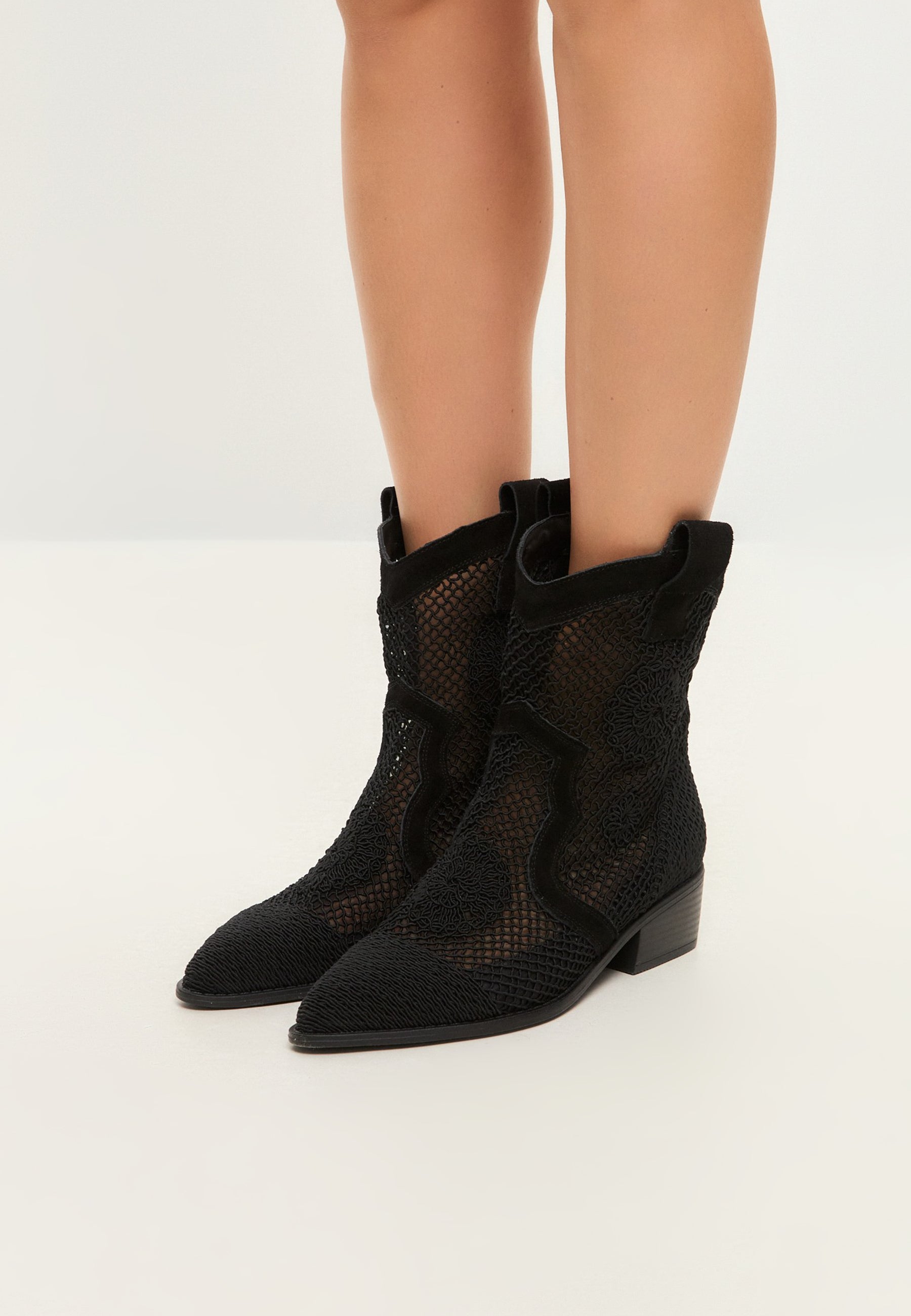 Suede Cowboy Boots - Black