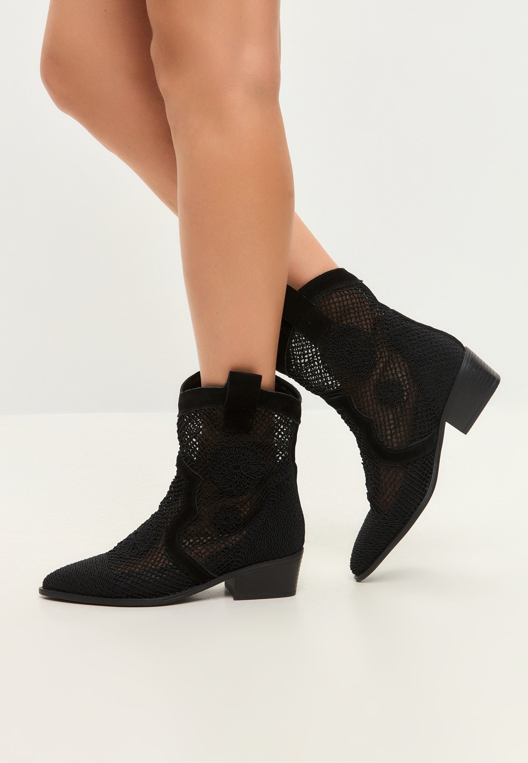 Suede Cowboy Boots - Black