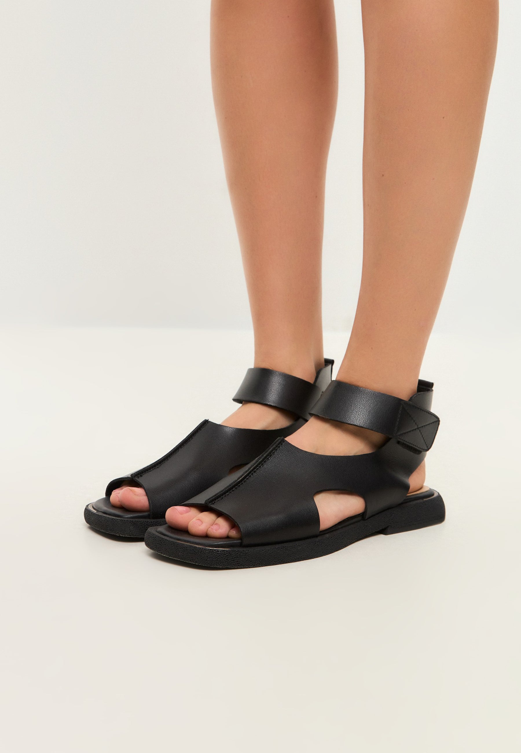 Black Leather Ankle Strap Sandals