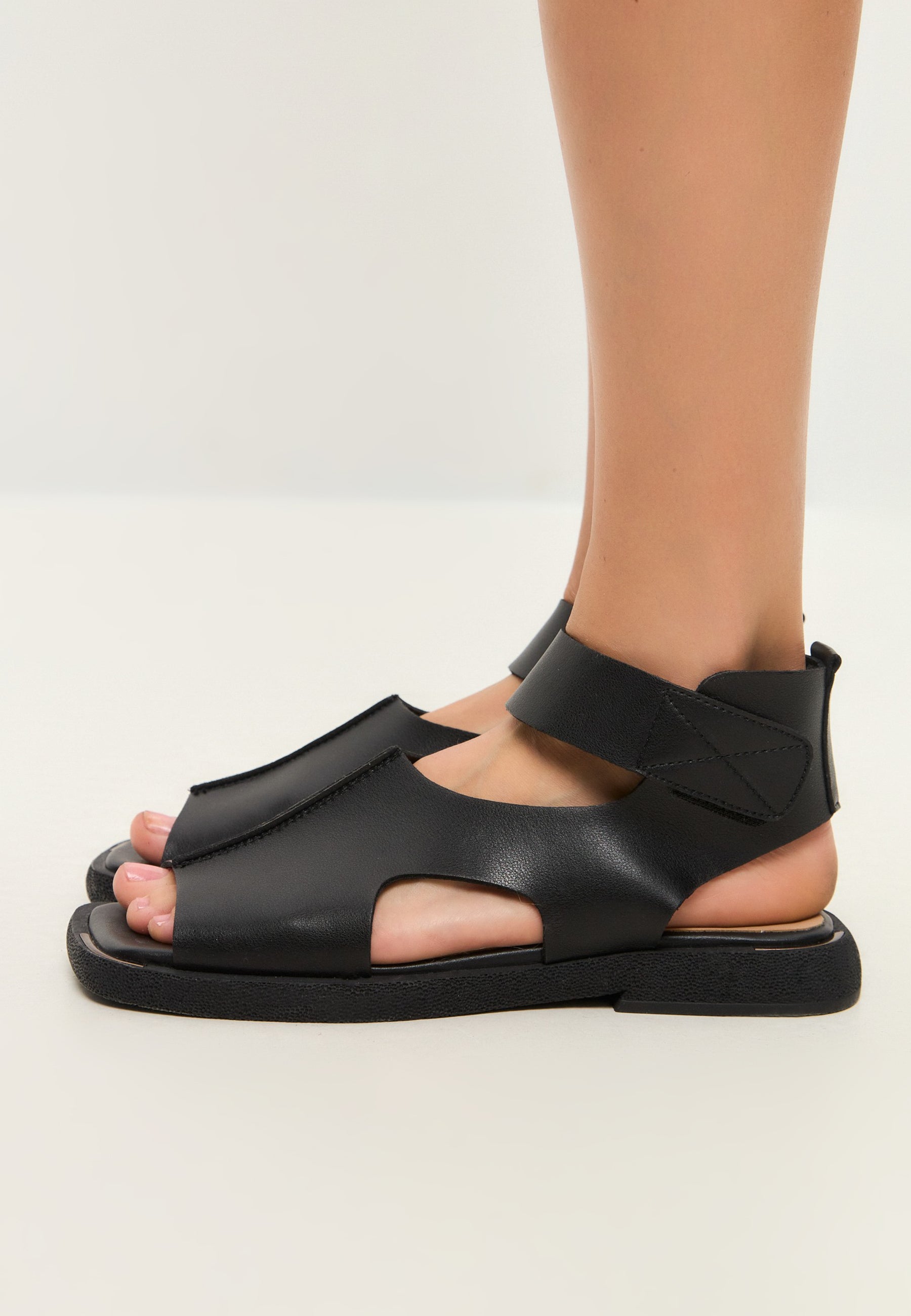 Black Leather Ankle Strap Sandals