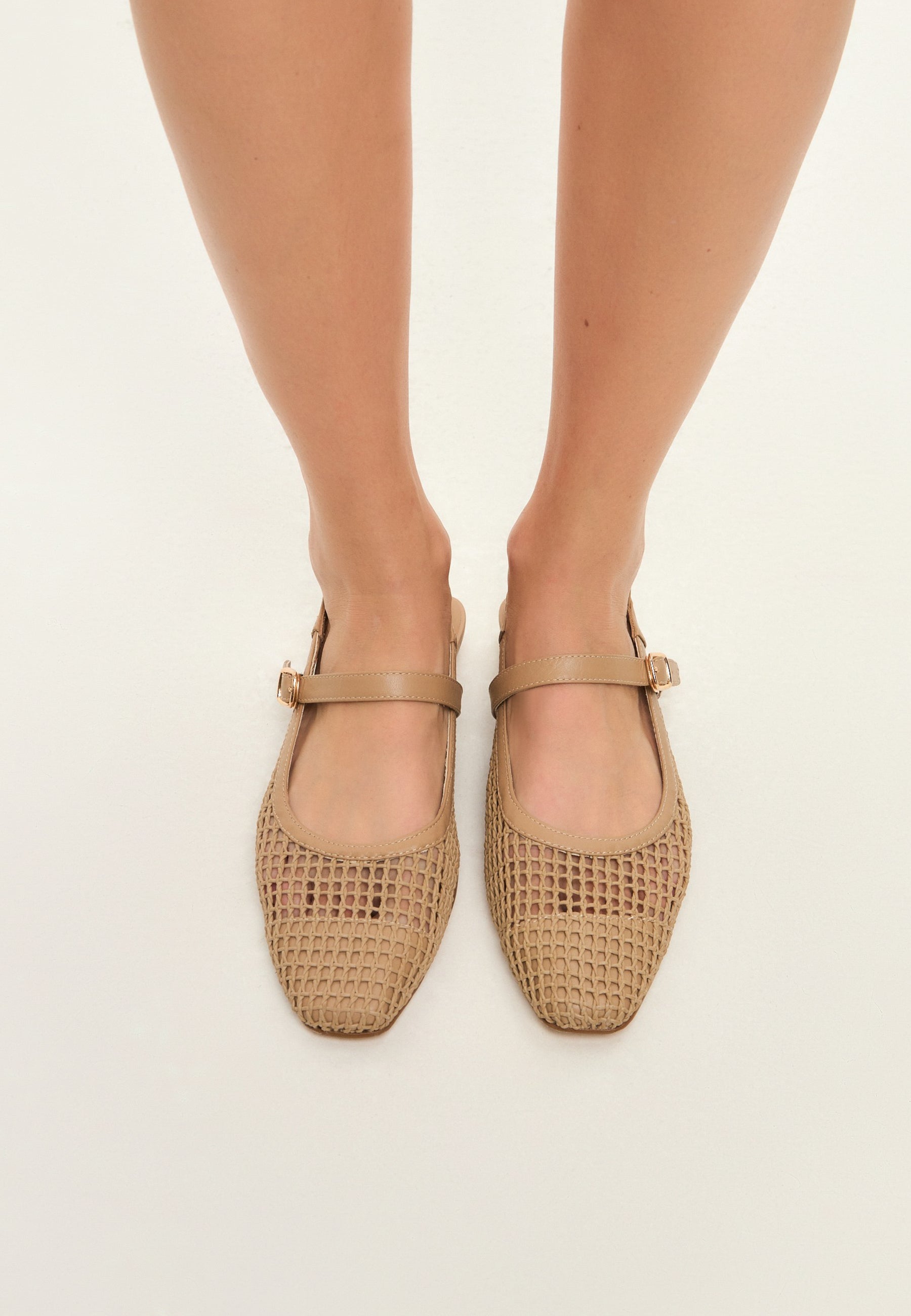 Woven Slingback Flats - Beige