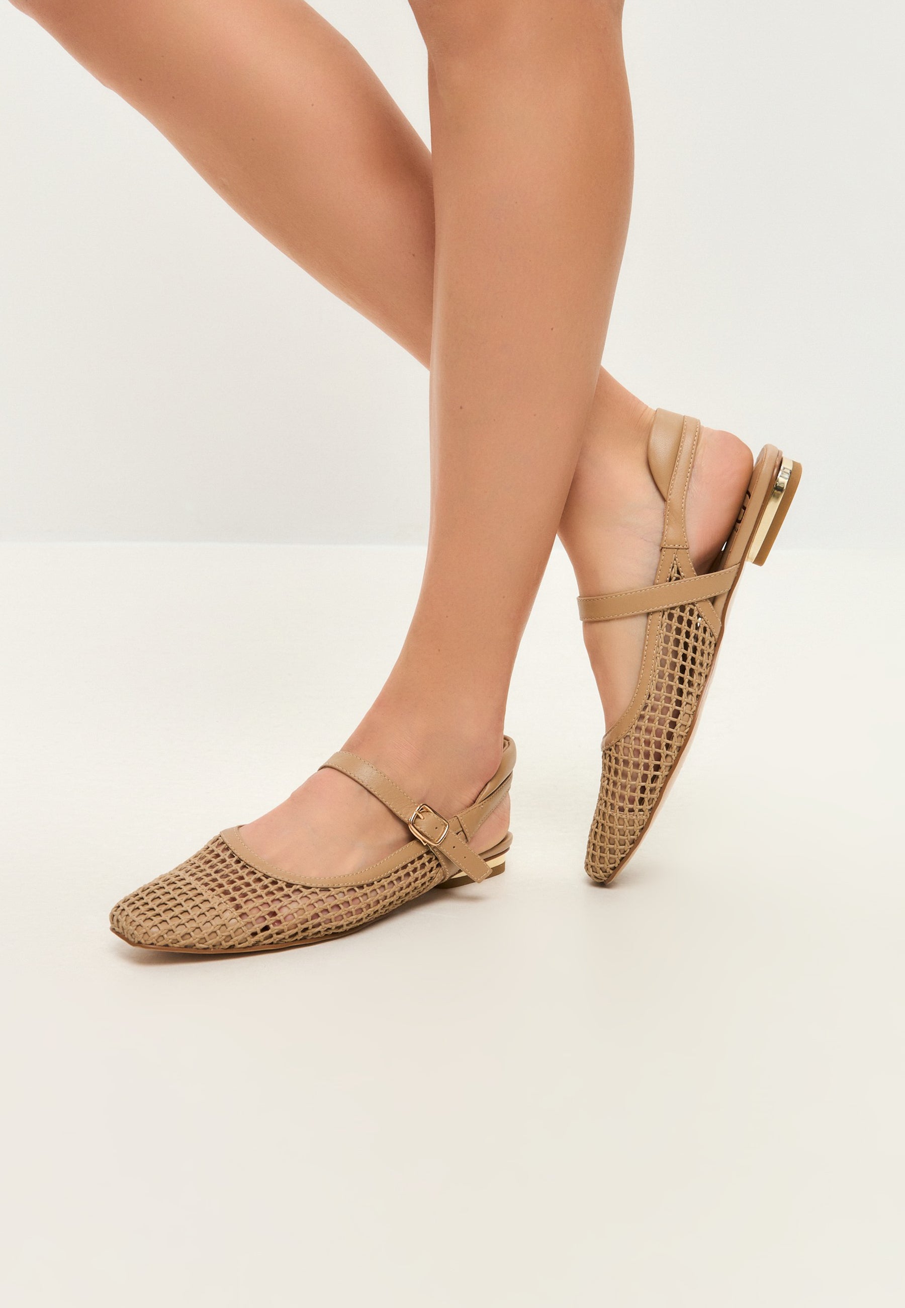 Woven Slingback Flats - Beige