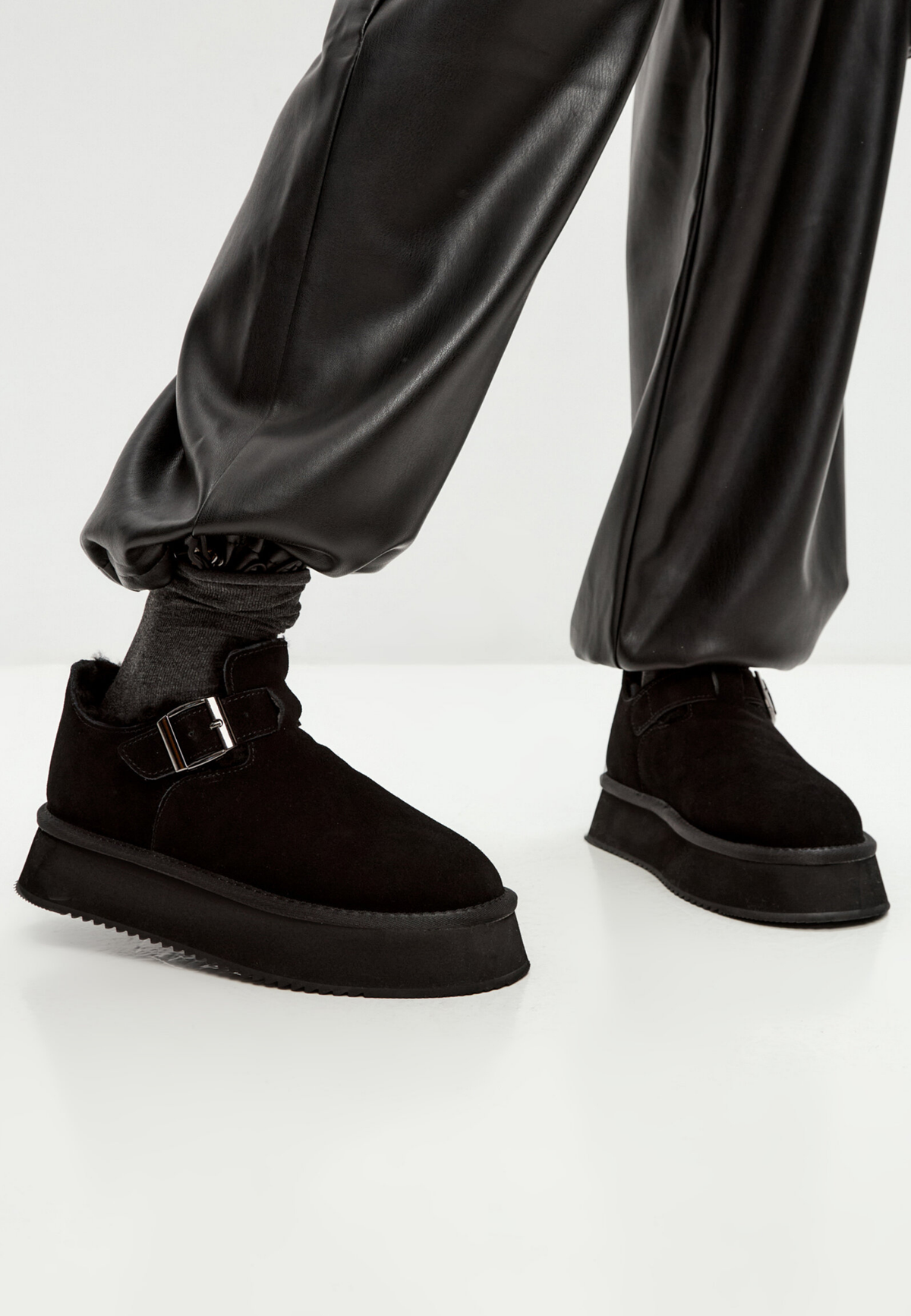 Cocoa Buckle Shearling Loafer - Black
