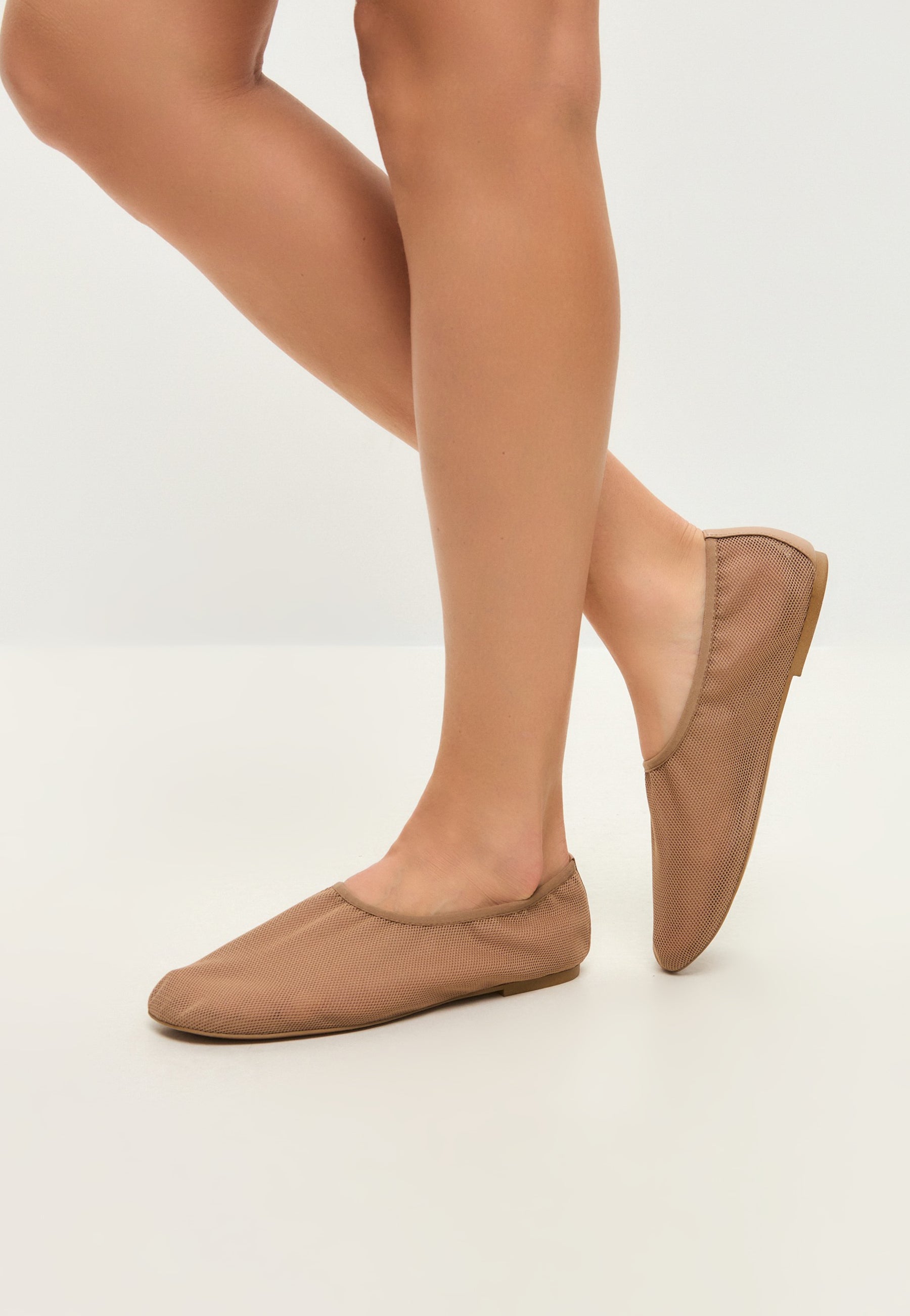 Mesh Slip-On Ballet Flats - Beige