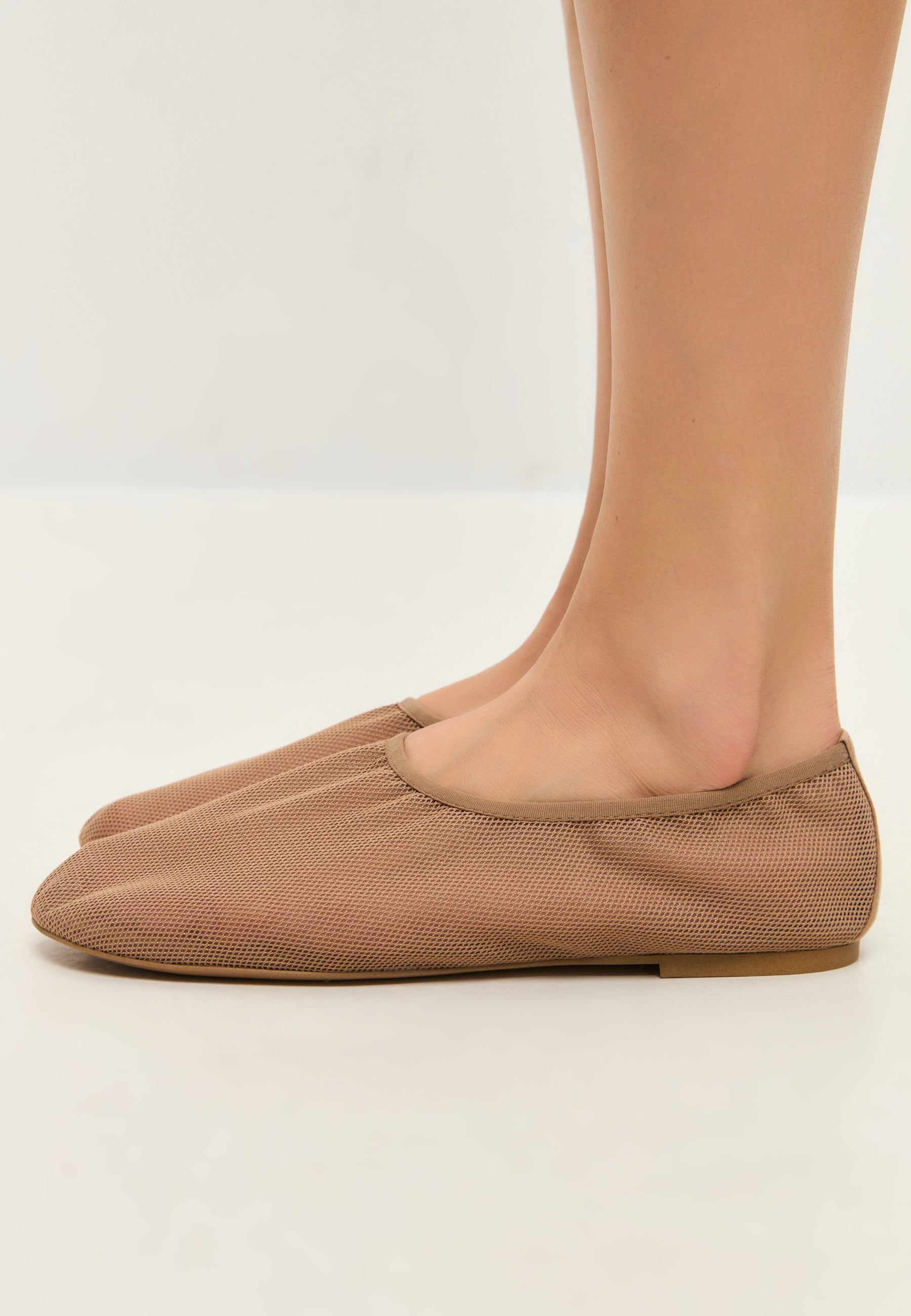 Mesh Slip-On Ballet Flats - Beige