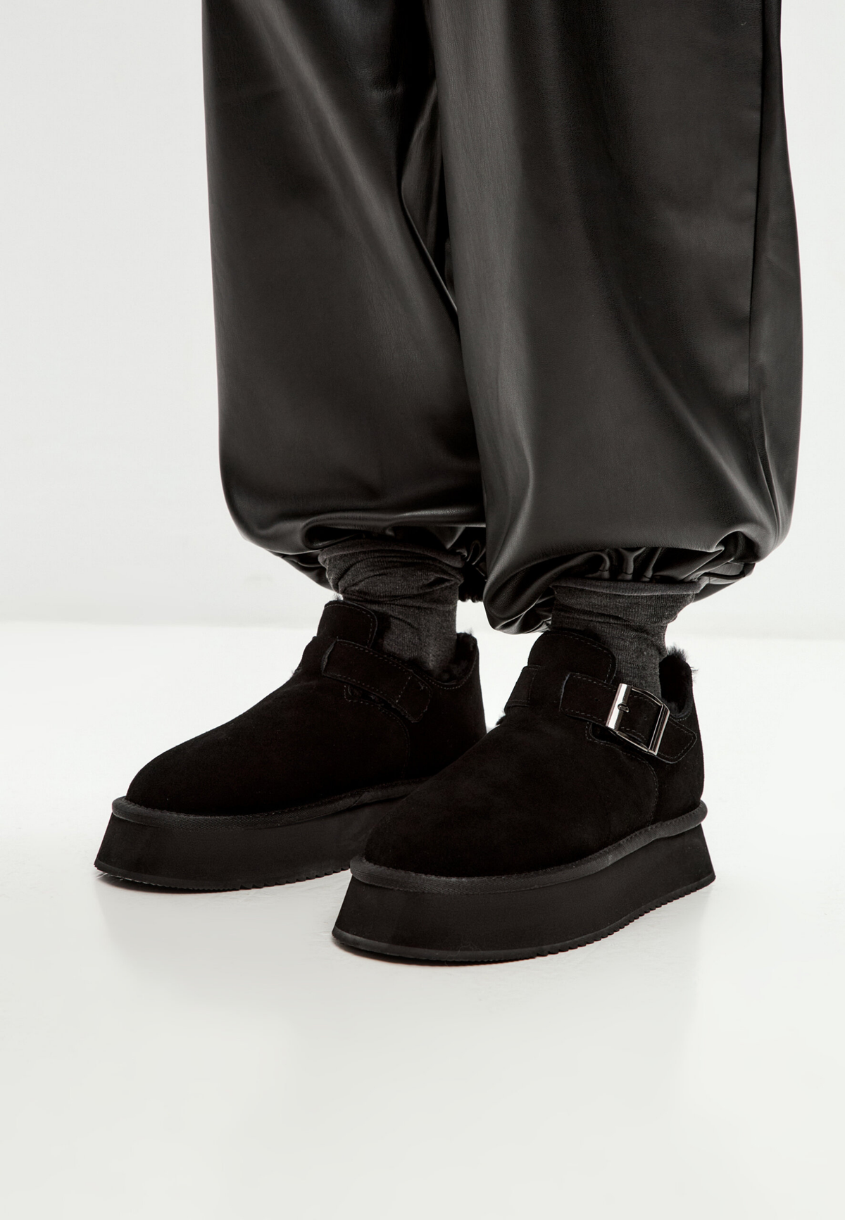 Cocoa Buckle Shearling Loafer - Black