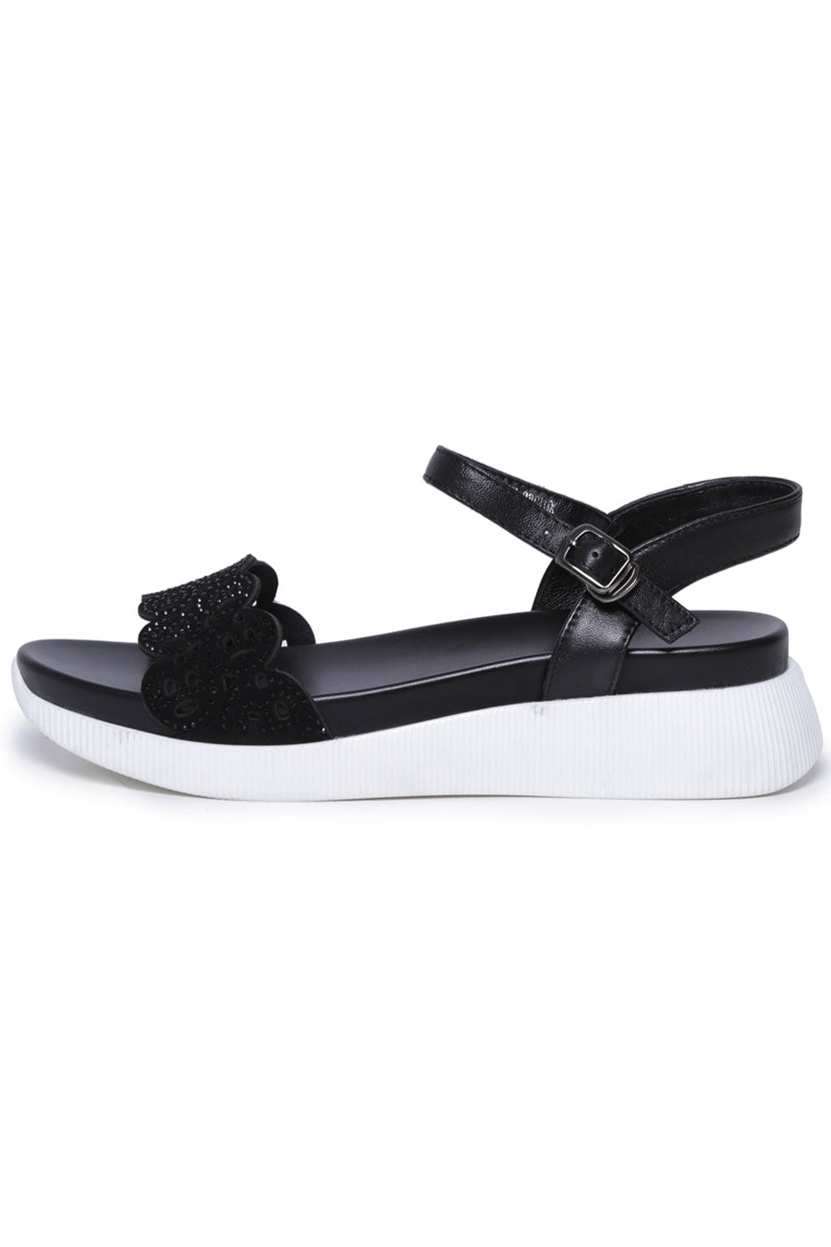 Laser-Cut Platform Sandals – Black