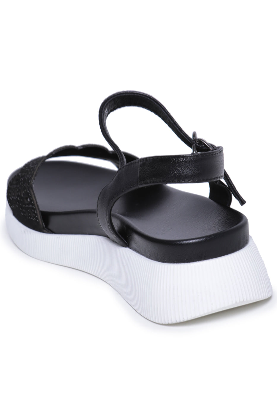Laser-Cut Platform Sandals – Black