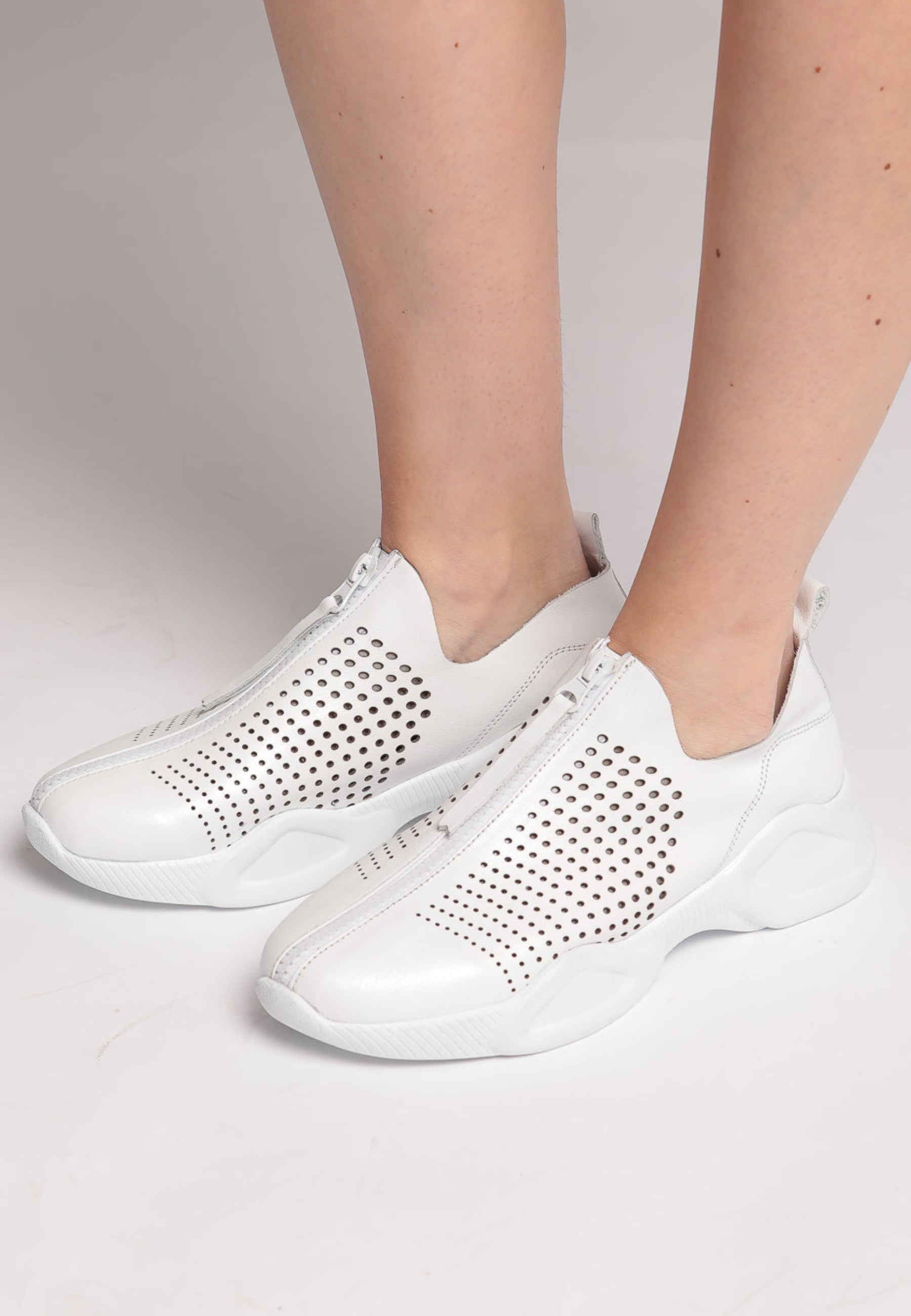 Perforated ZIp Sneakers - White