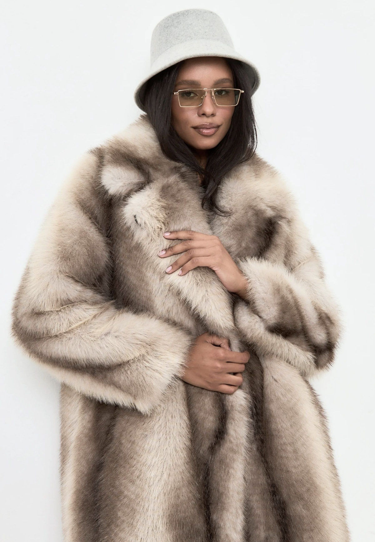 Luxurious Faux Fur Coat Natalie  - Brown