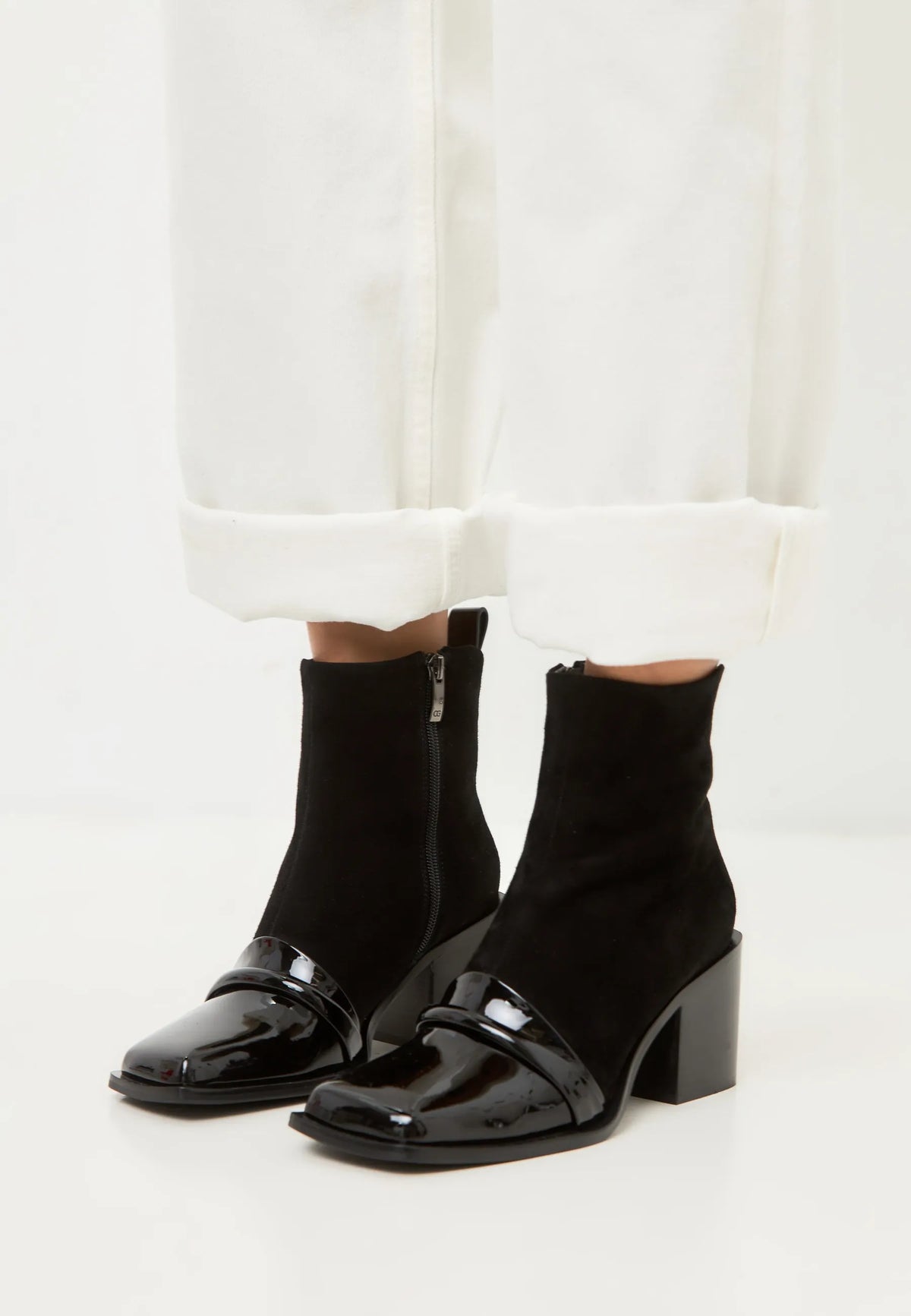 Patent Toe Suede Ankle Boot