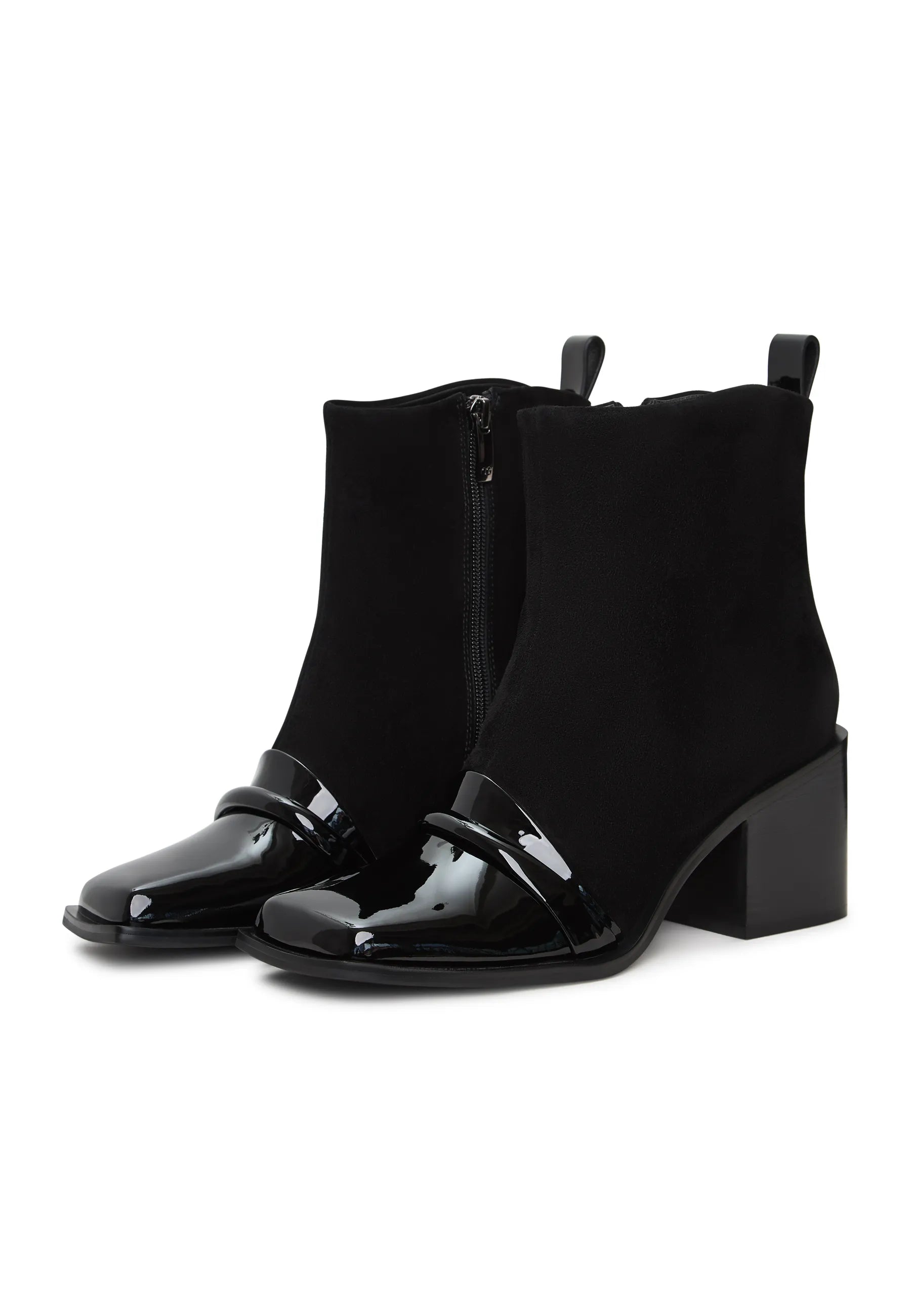 Patent Toe Suede Ankle Boot