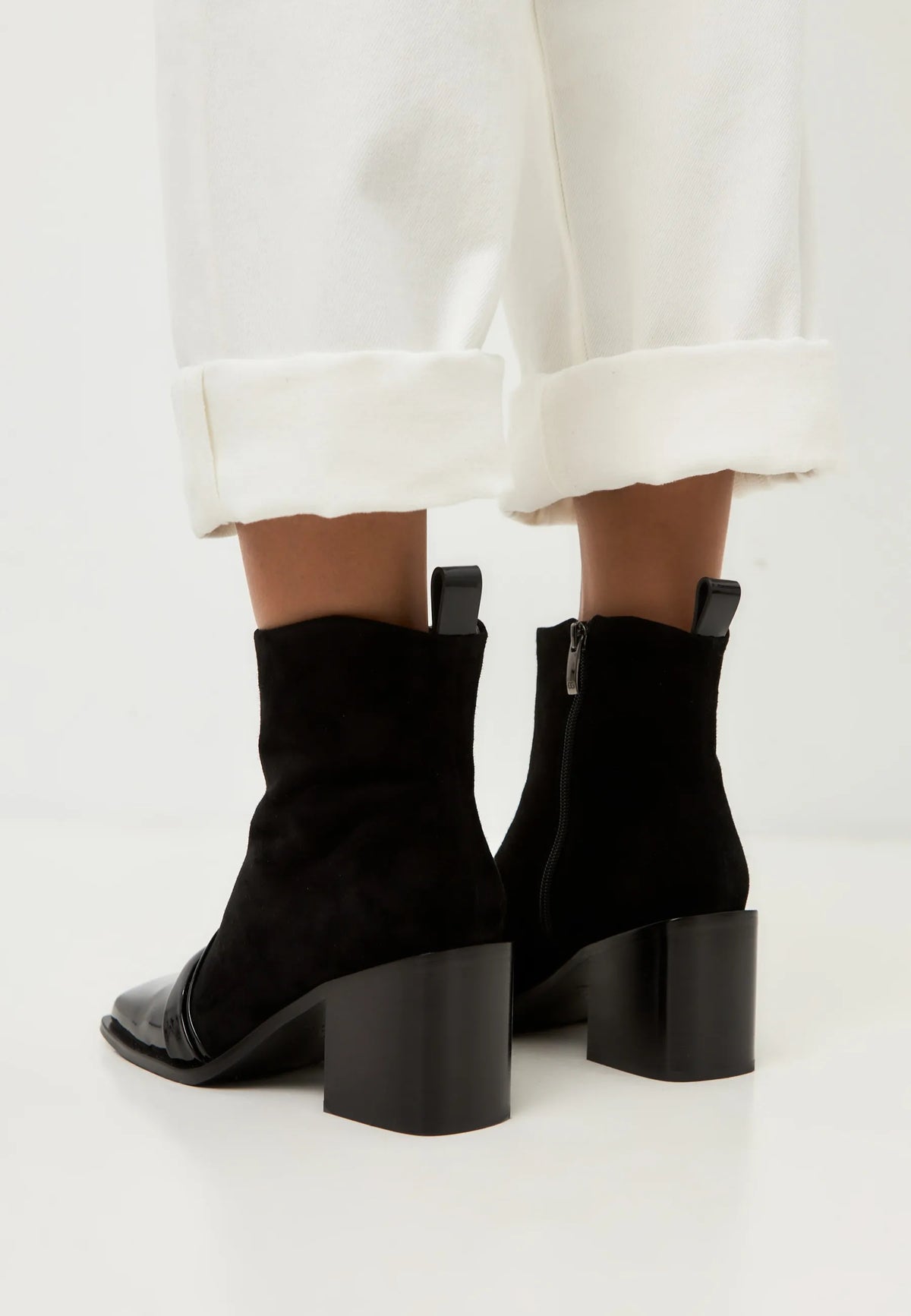 Patent Toe Suede Ankle Boot