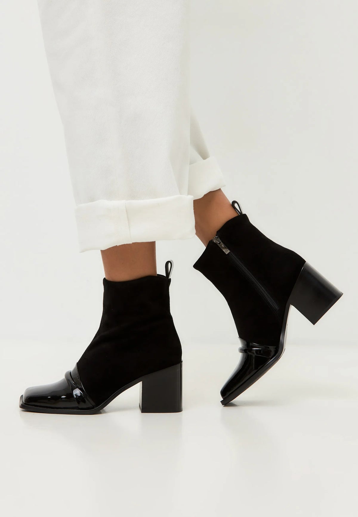 Patent Toe Suede Ankle Boot