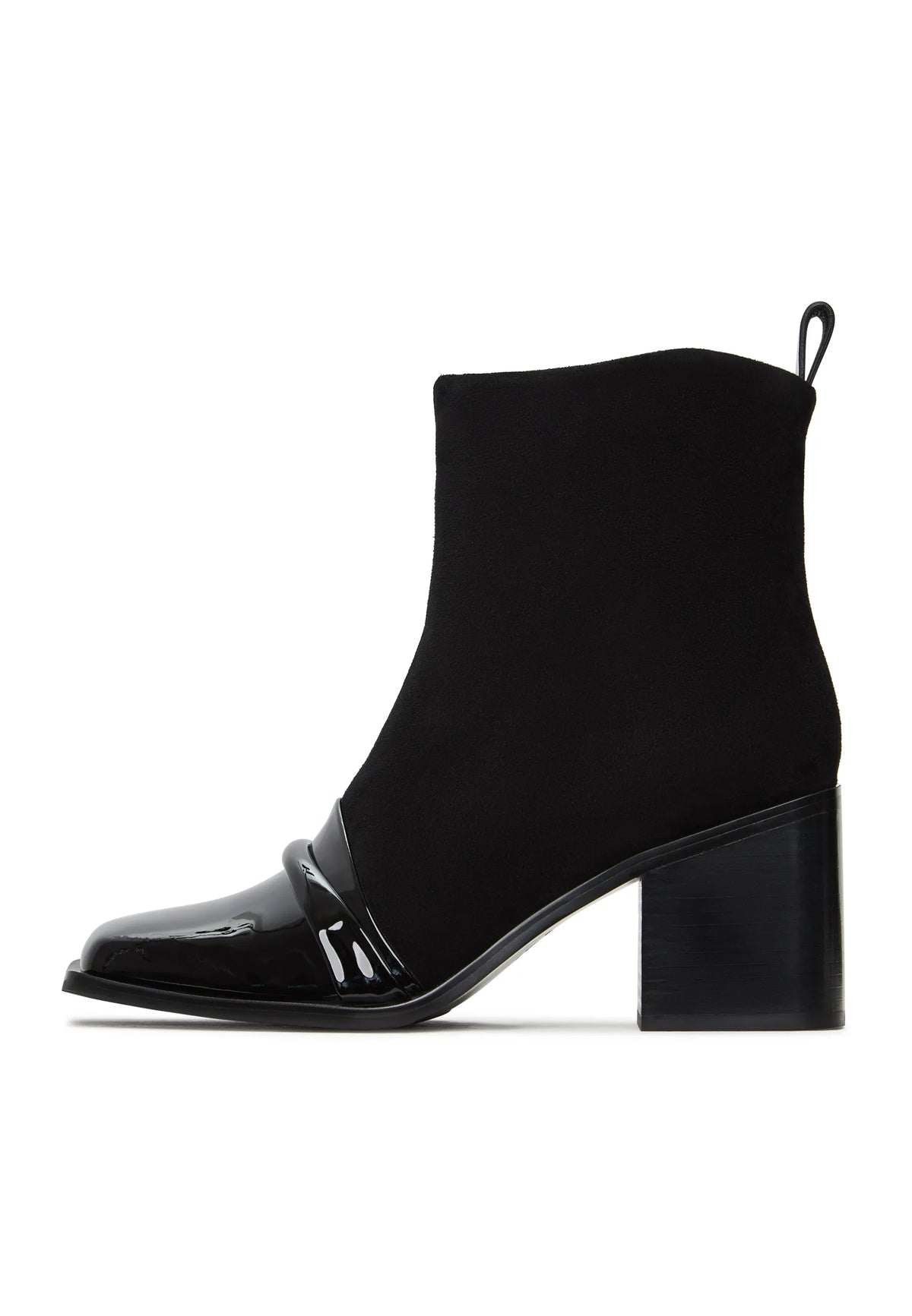 Patent Toe Suede Ankle Boot