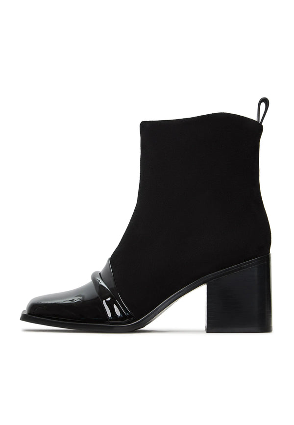 Patent Toe Suede Ankle Boot