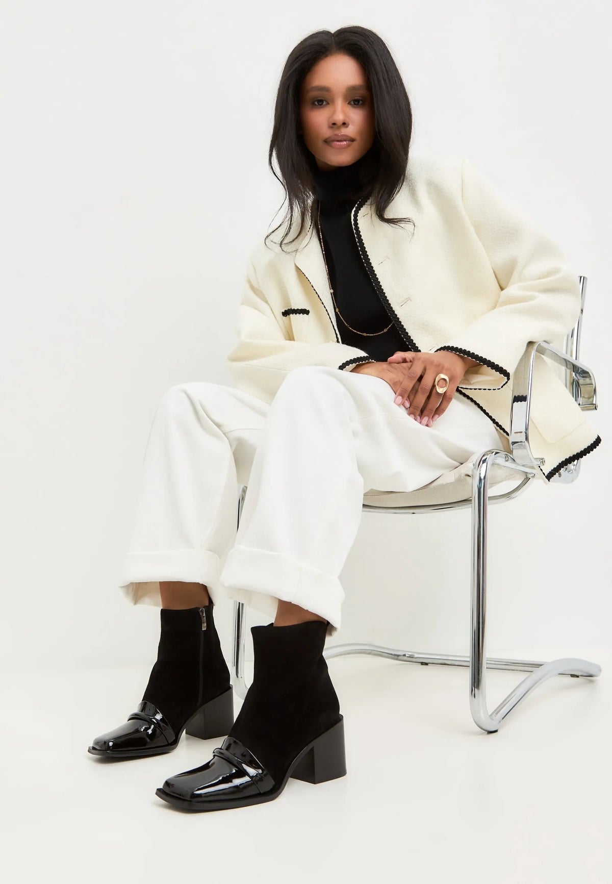 Patent Toe Suede Ankle Boot