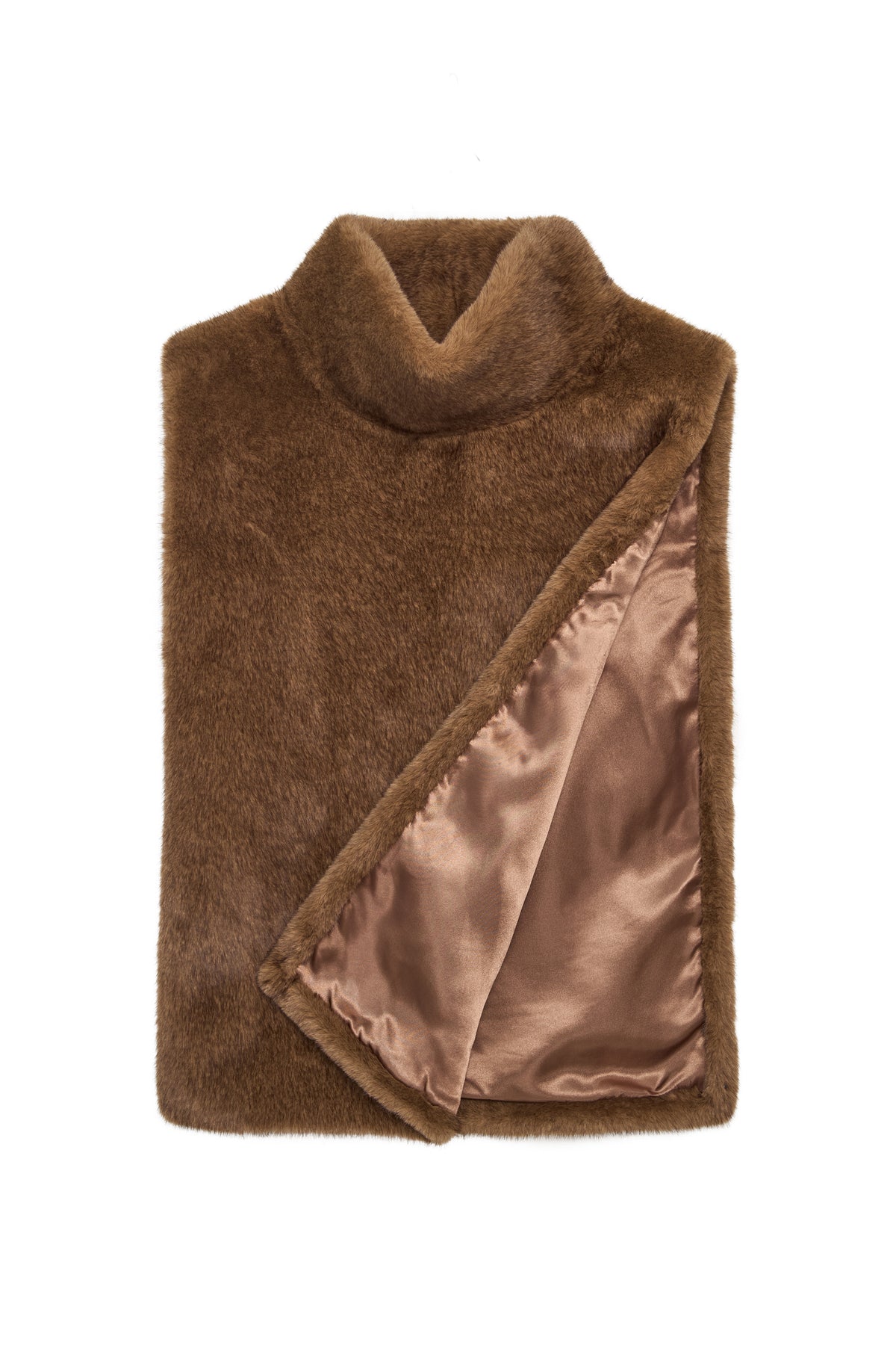 Faux Fur Sleeveless Sculpted Top with Collar – Brown