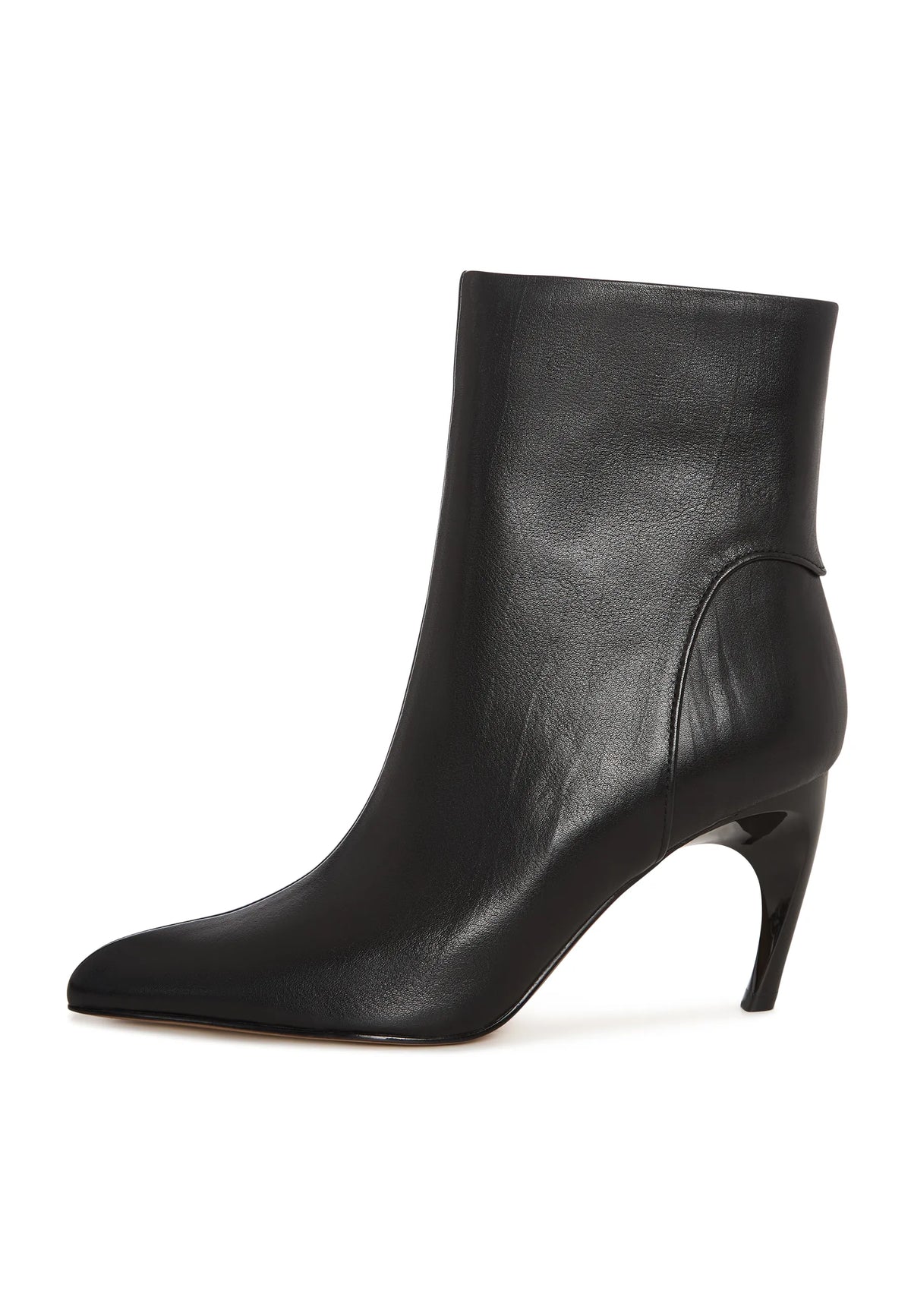 Textured Heel Pointed Ankle Boot - Black