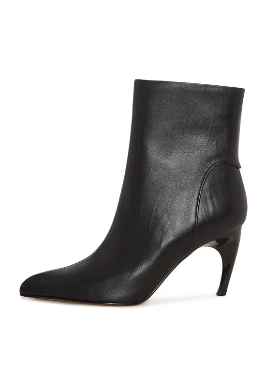 Textured Heel Pointed Ankle Boot - Black