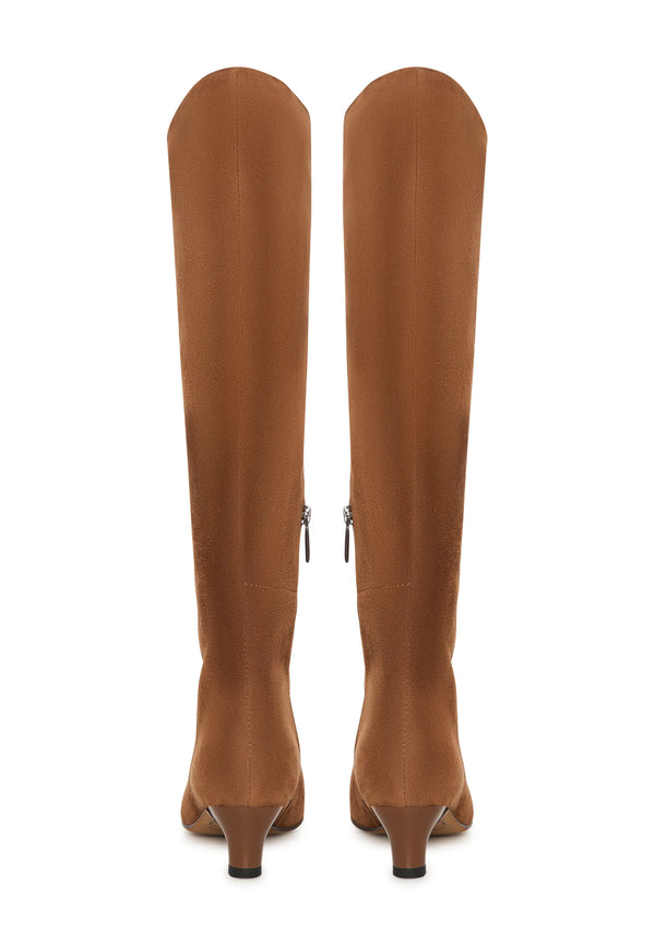 Elegant Suede Knee-High Boot - Light Brown