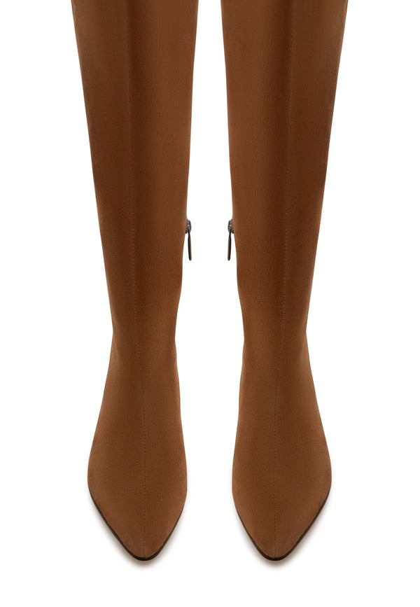 Elegant Suede Knee-High Boot - Light Brown