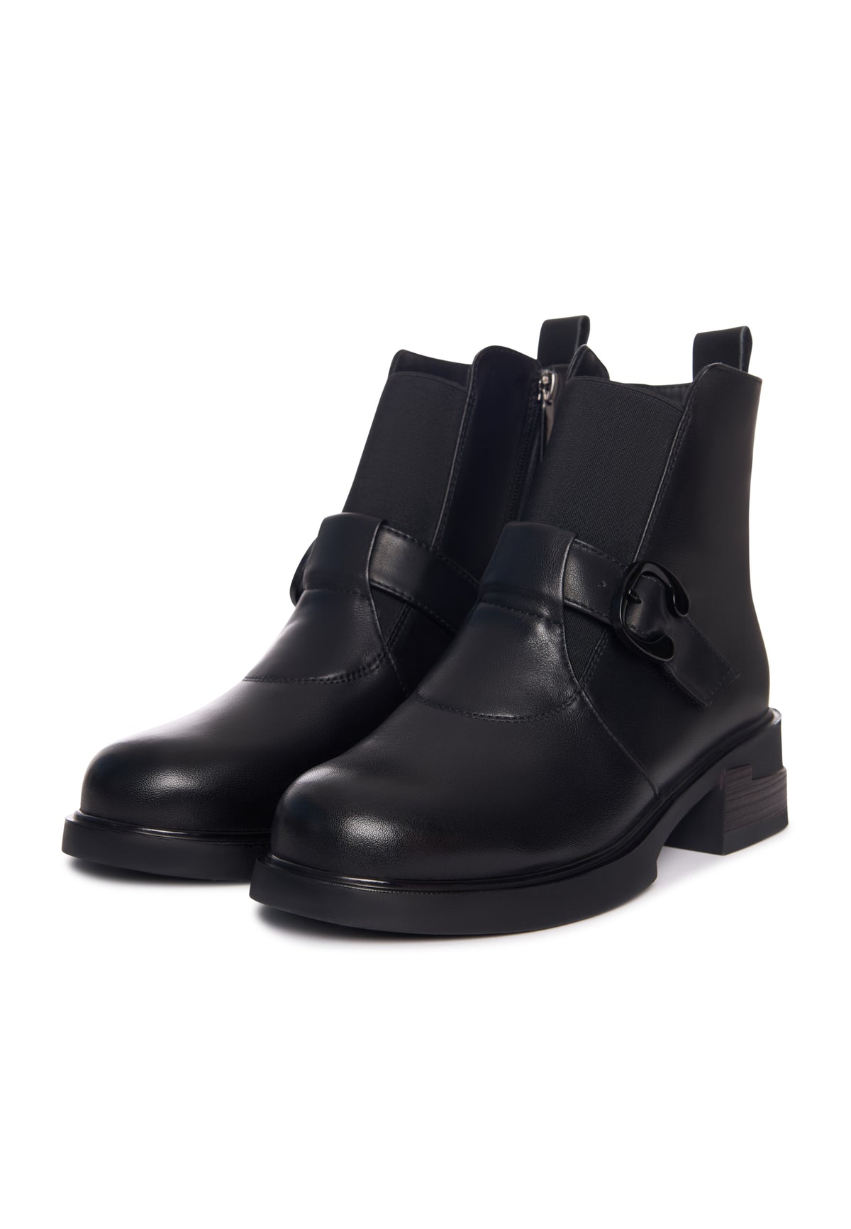 Heart Bit Low-Heeled Leather Ankle Boots