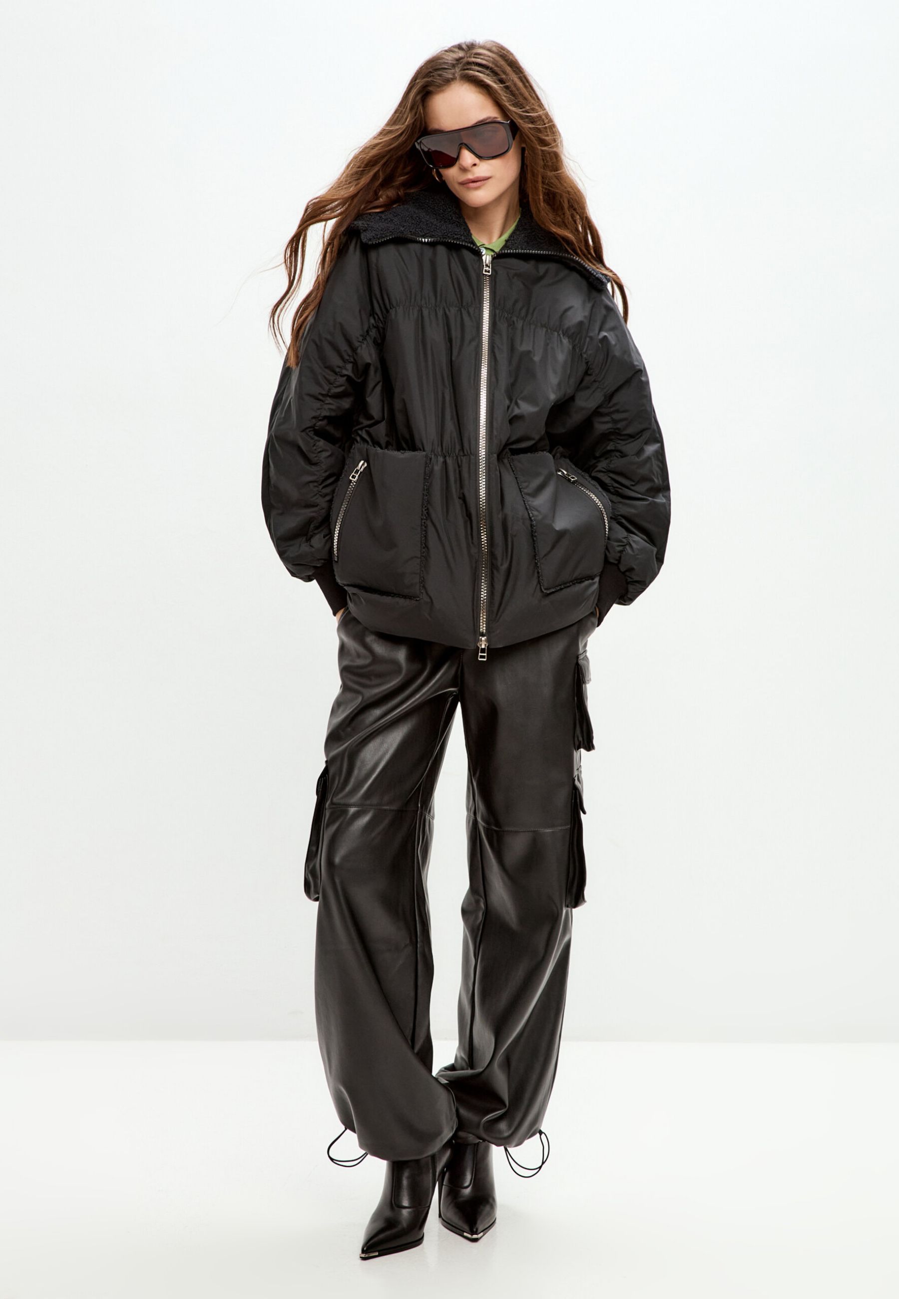 Shearling-Collar Puffer Jacket - Black