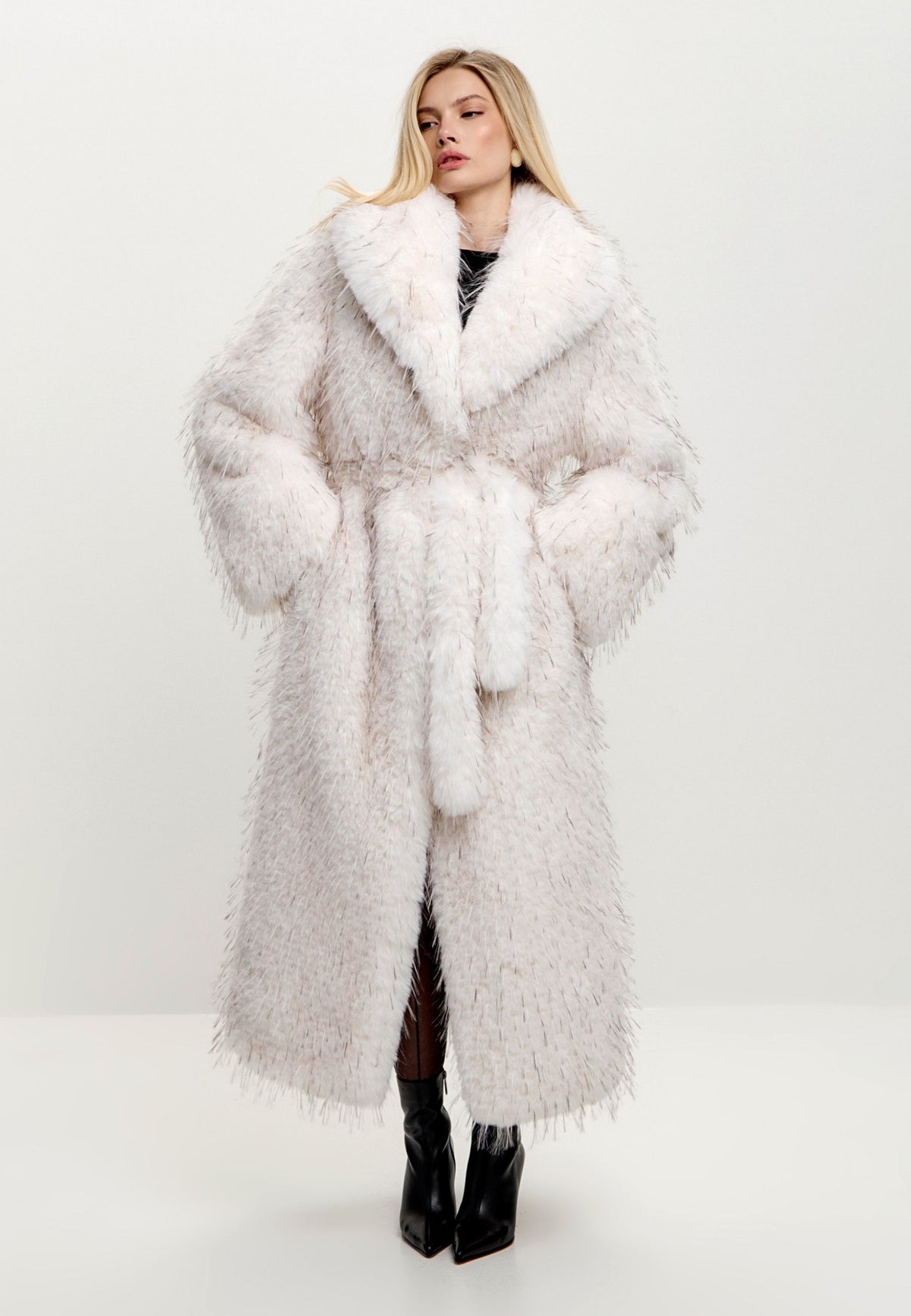 Couture maxi jas van imitatiebont – Sabelbruin