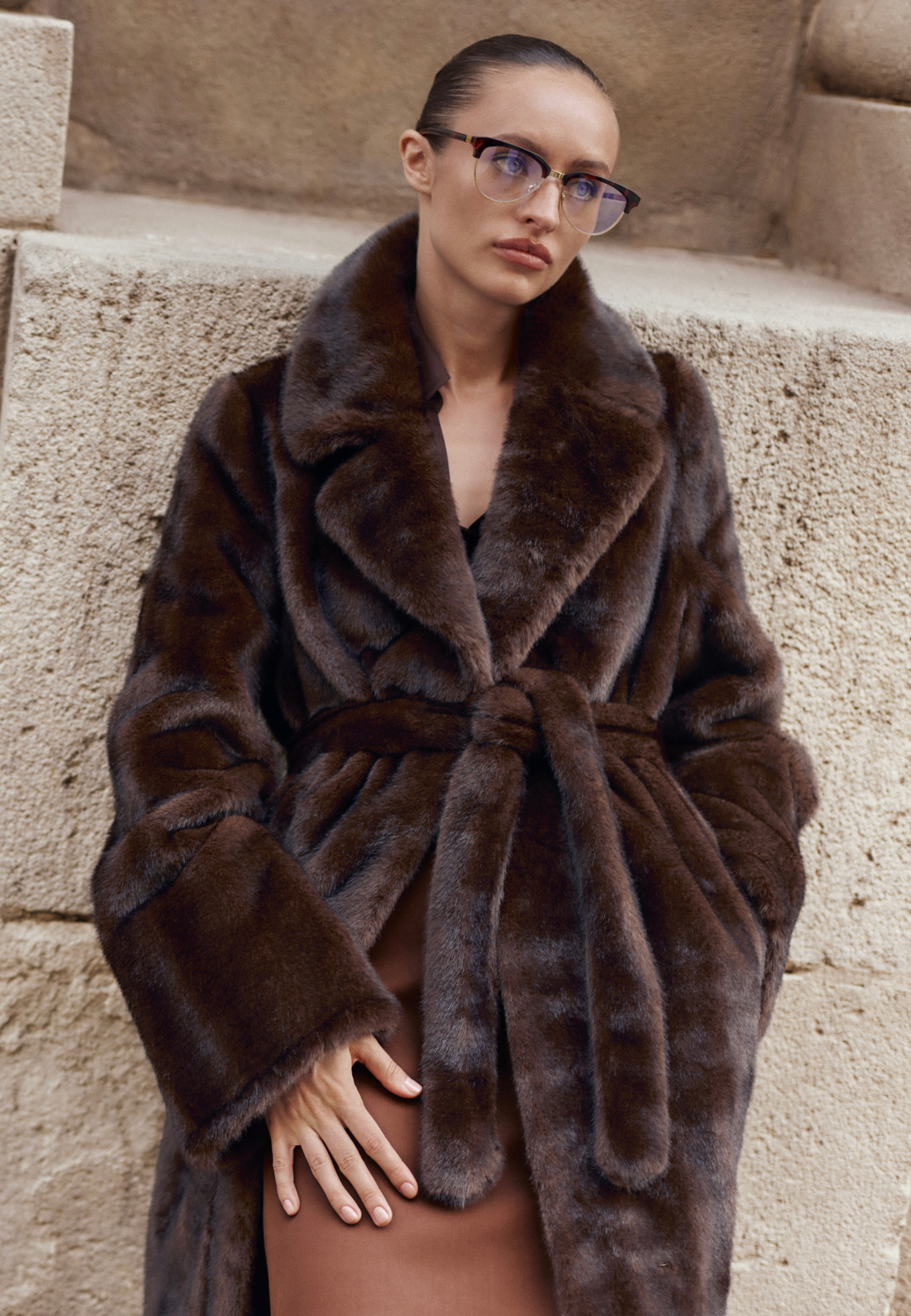 Dark Brown Maxi Faux Fur Coat