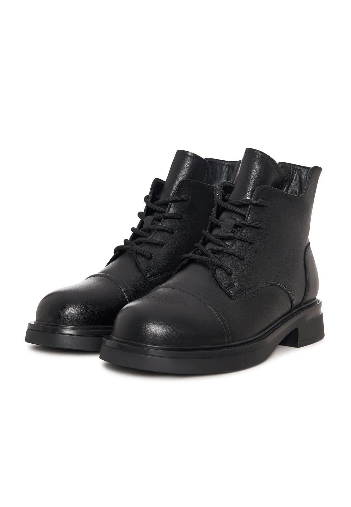 Structured Lace-Up Combat Boot - Black
