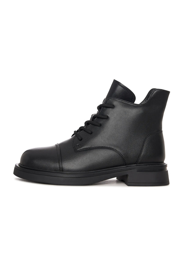 Structured Lace-Up Combat Boot - Black