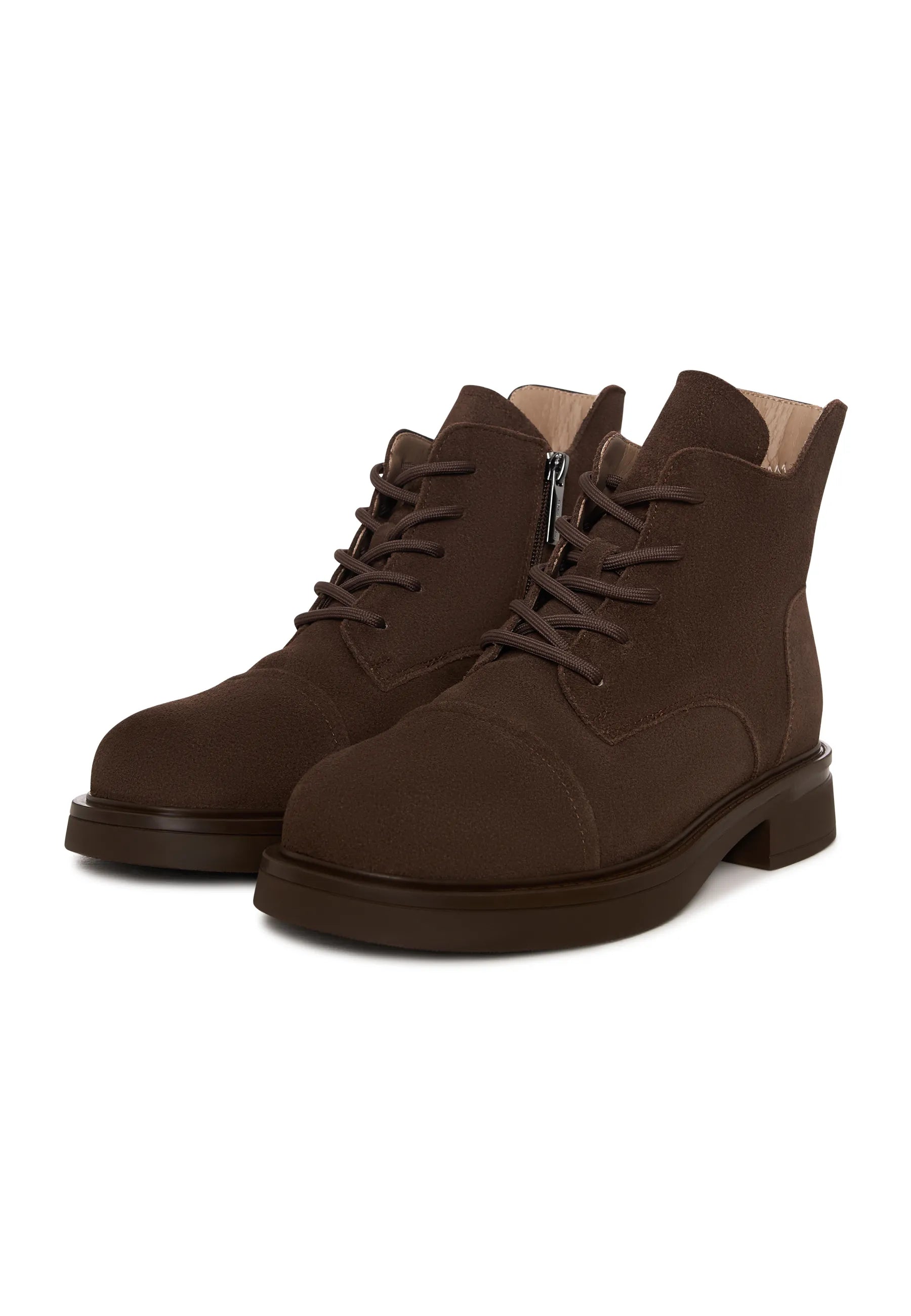 Structured Lace-Up Combat Boot - Brown