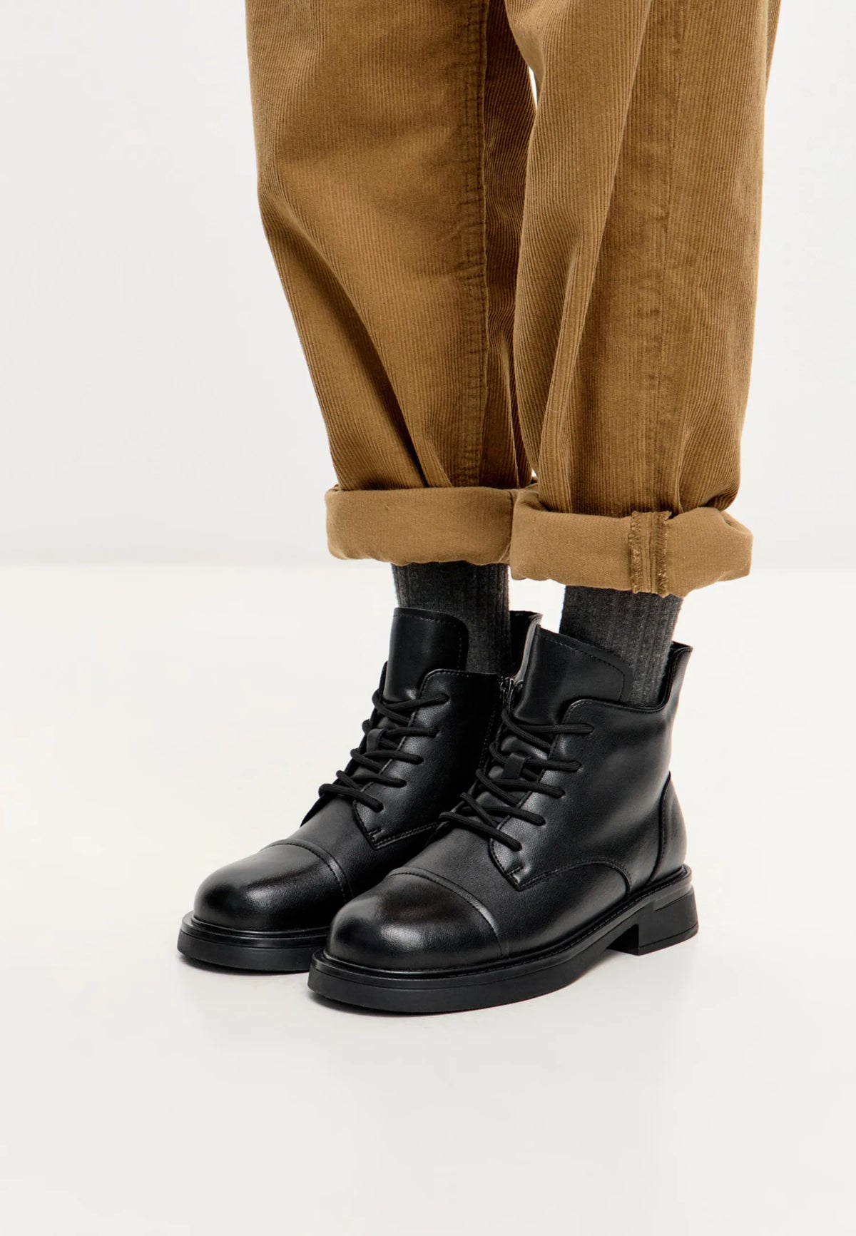 Structured Lace-Up Combat Boot - Black