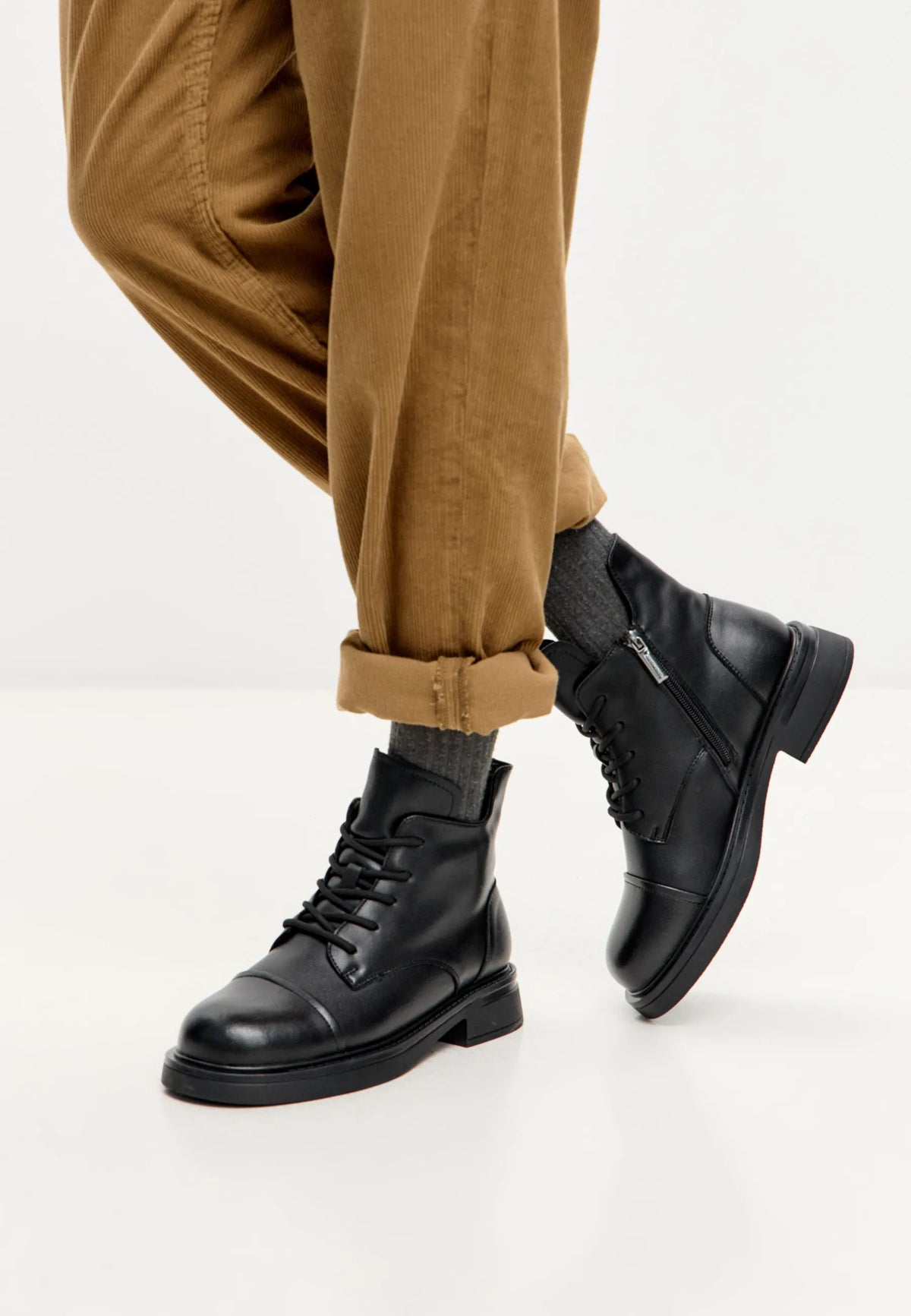 Structured Lace-Up Combat Boot - Black
