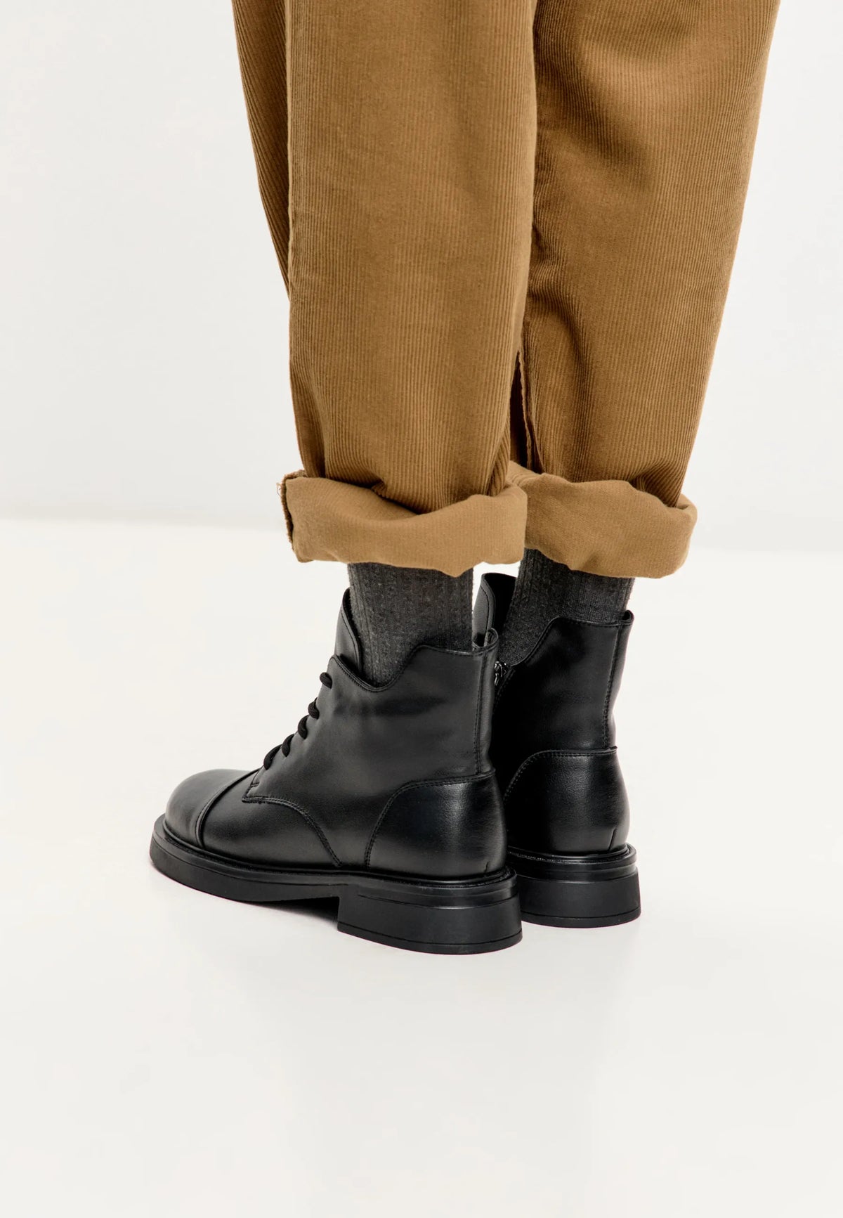 Structured Lace-Up Combat Boot - Black