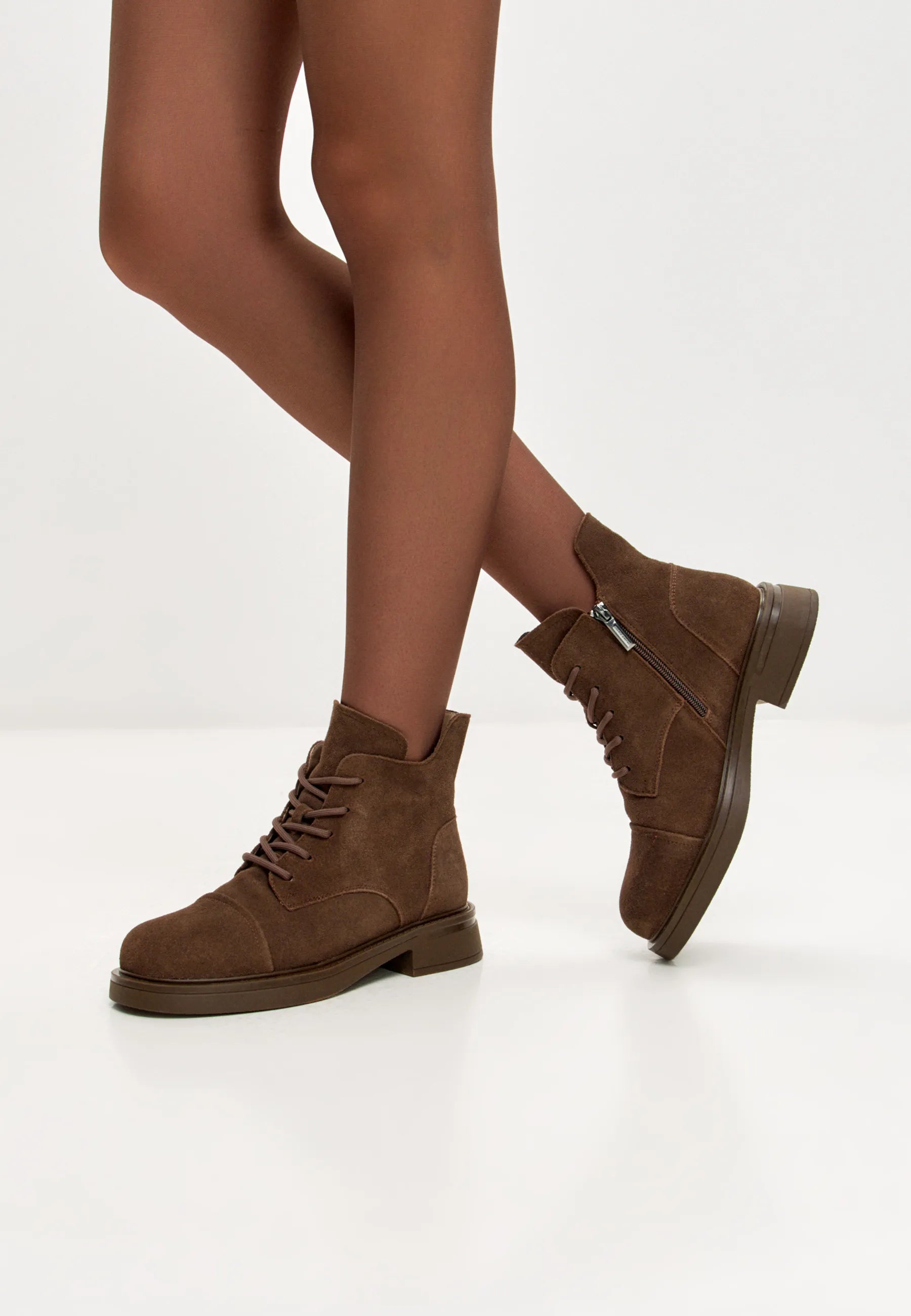 Structured Lace-Up Combat Boot - Brown