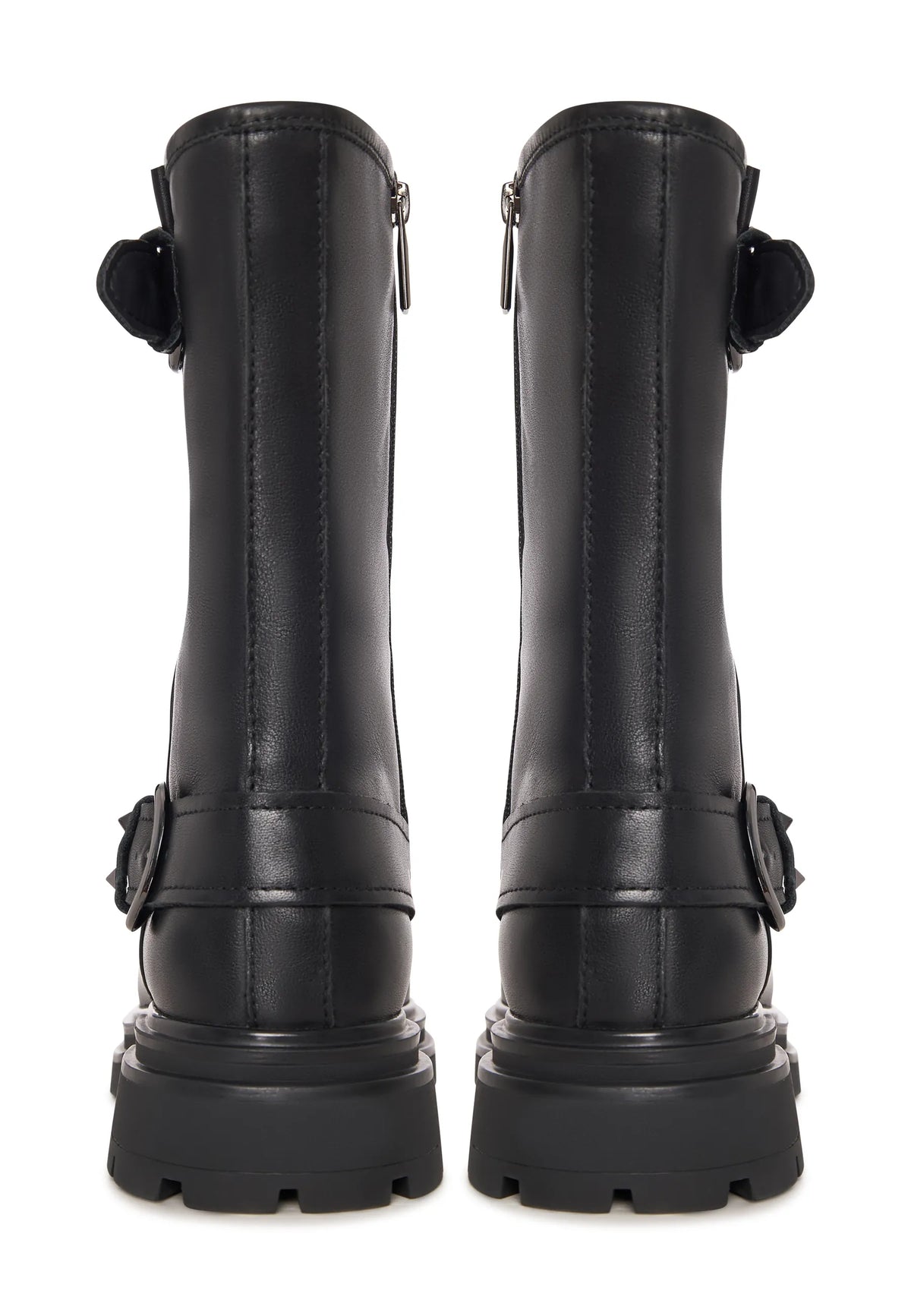 Buckled Edge Mid-Calf Leather Boots