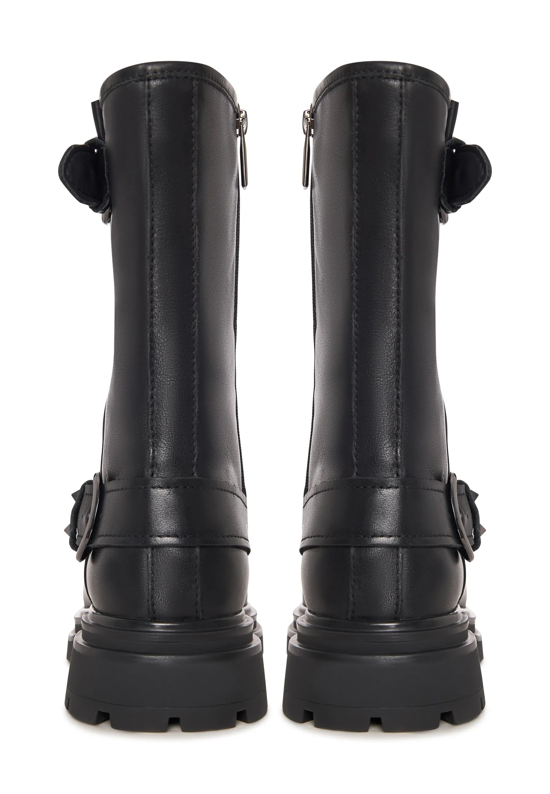 Buckled Edge Mid-Calf Leather Boots